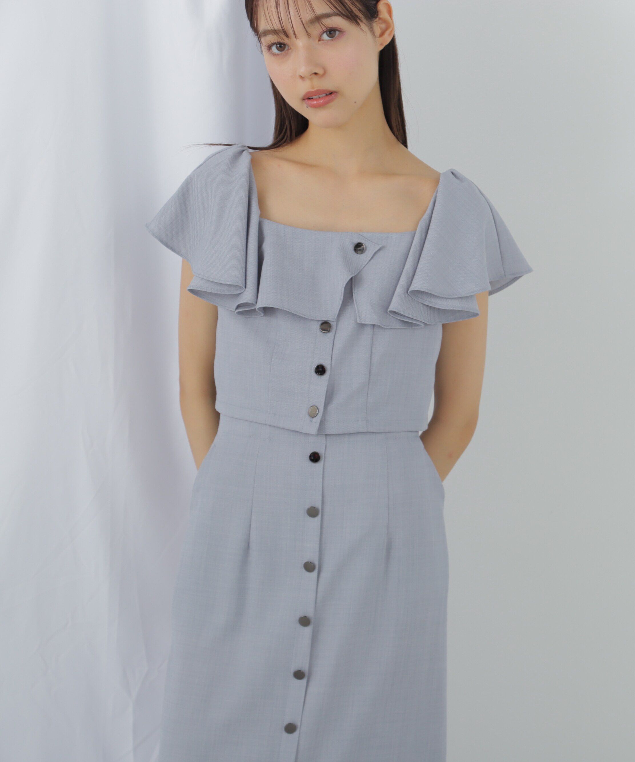  「リネンライククロップドブラウス　WEB限定カラー:ブルー」|シャツ・ブラウス|