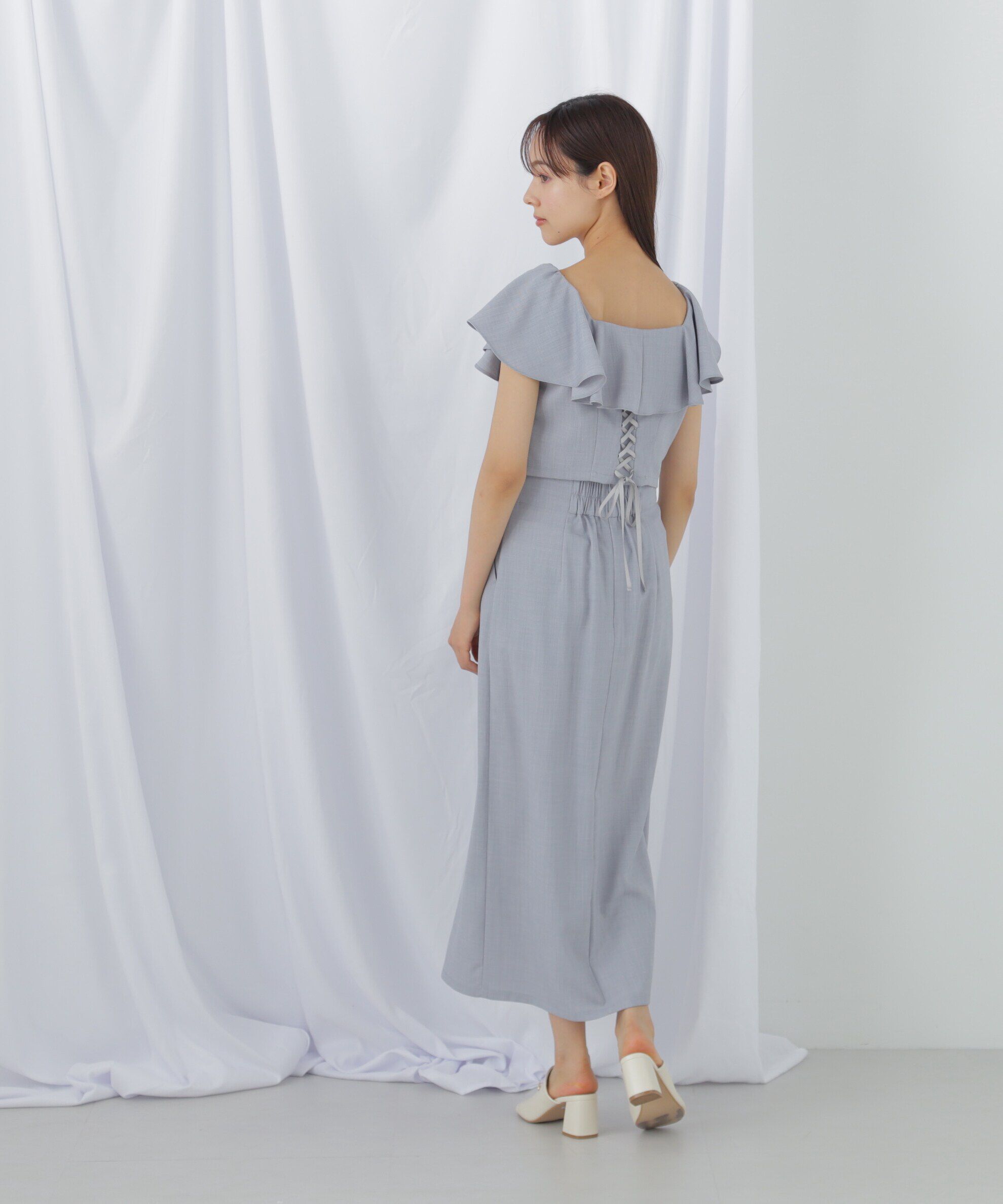  「リネンライククロップドブラウス　WEB限定カラー:ブルー」|シャツ・ブラウス|