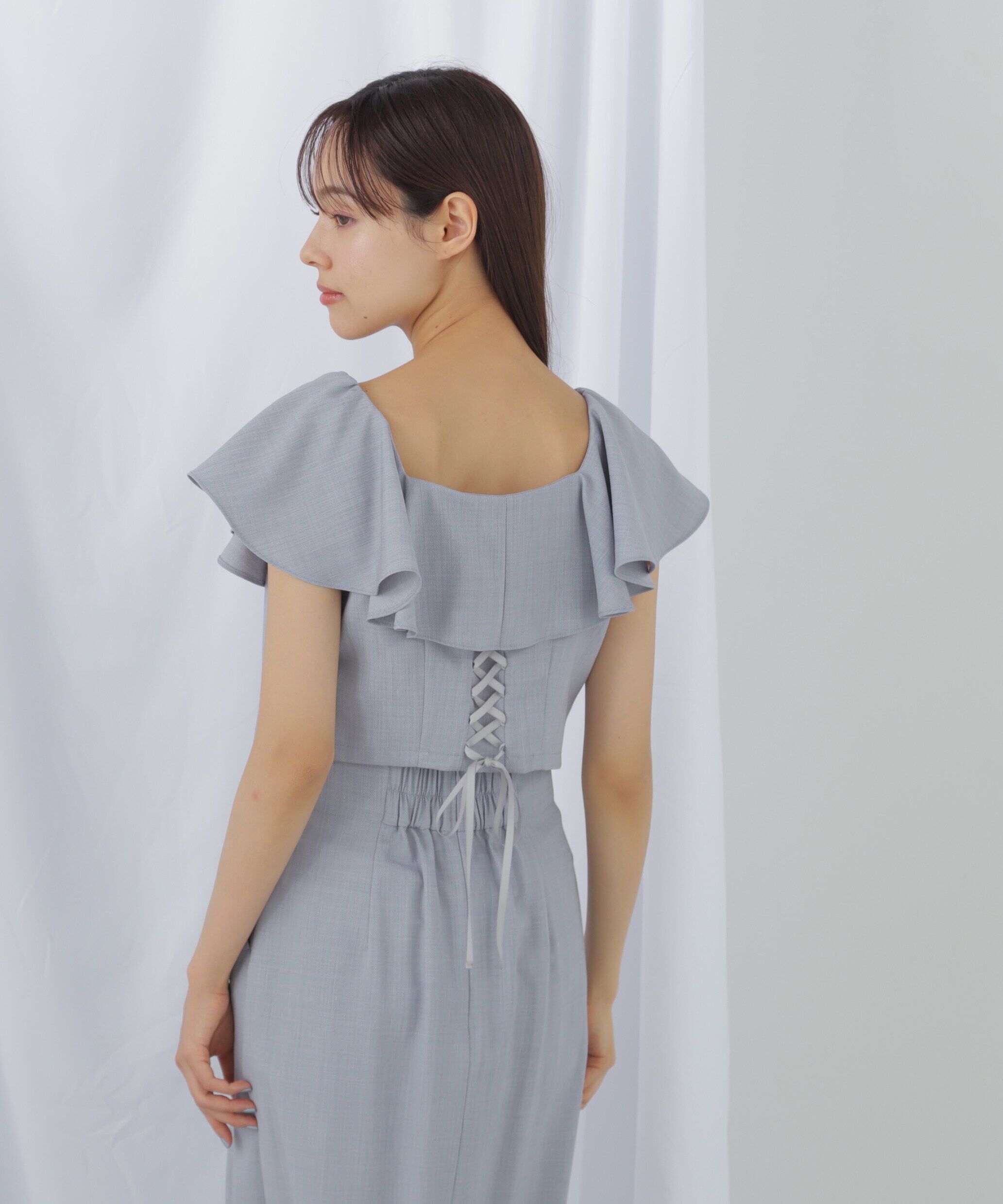  「リネンライククロップドブラウス　WEB限定カラー:ブルー」|シャツ・ブラウス|