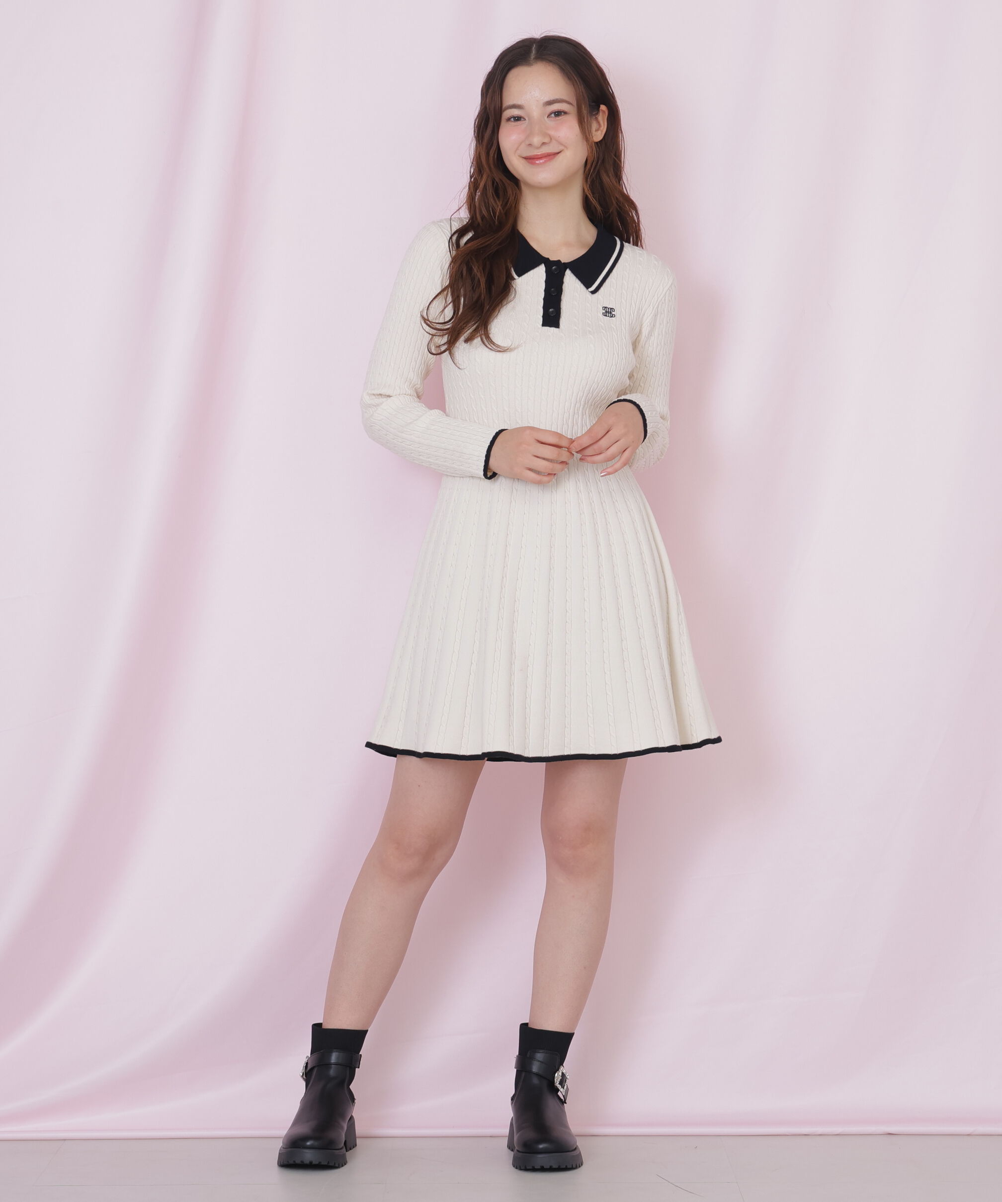  「ポロ襟ケーブルミニワンピース」|ワンピース|