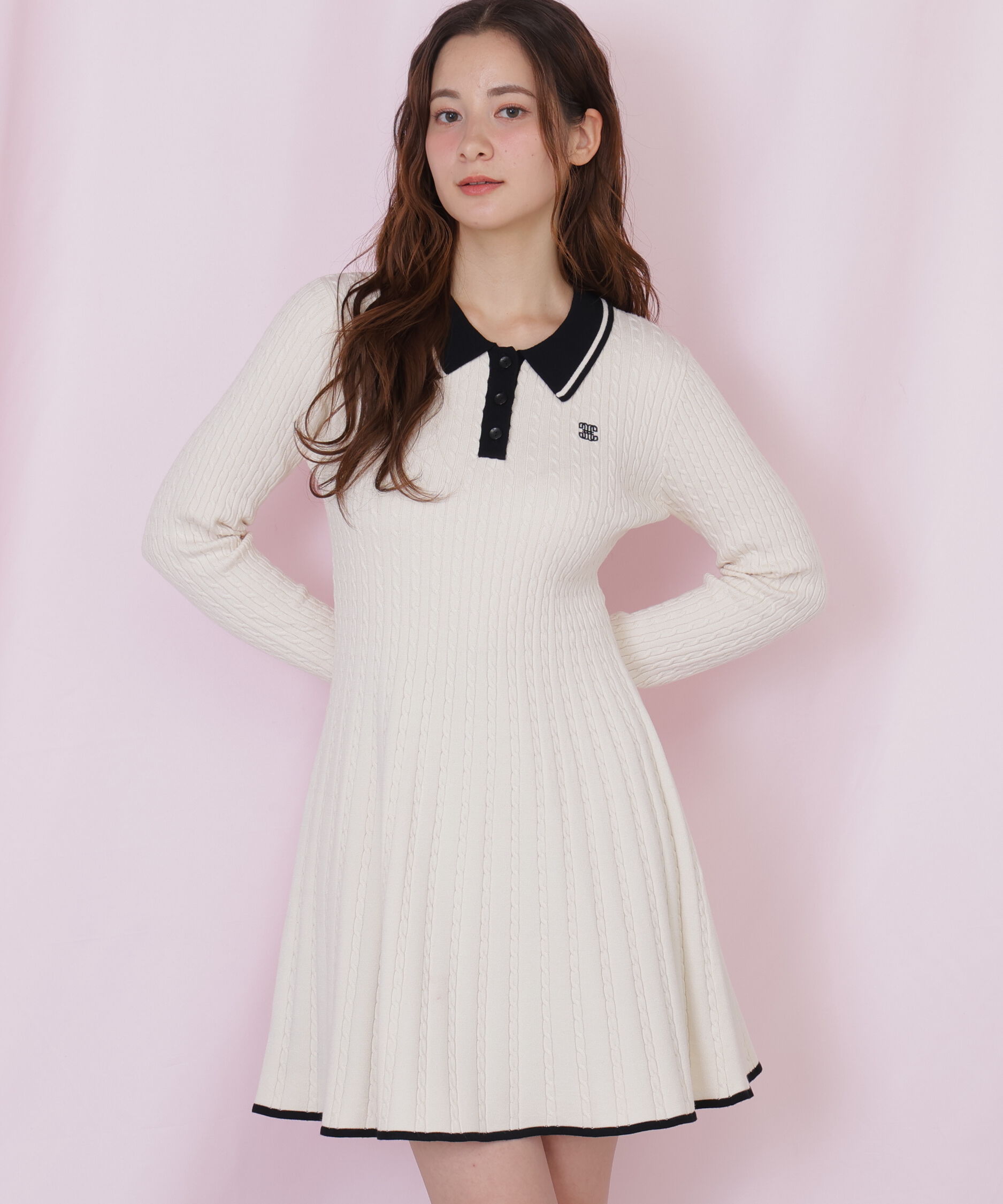  「ポロ襟ケーブルミニワンピース」|ワンピース|