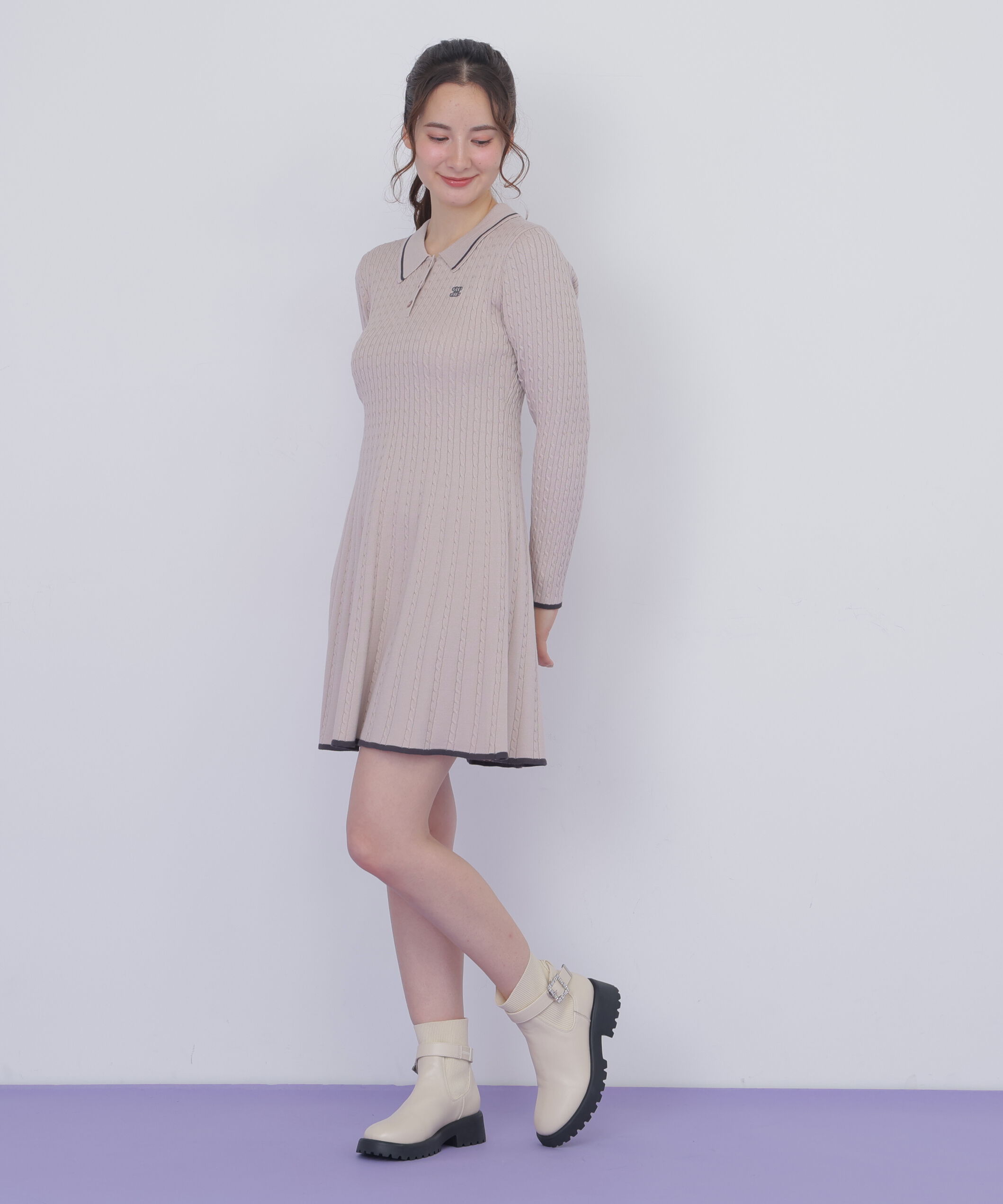  「ポロ襟ケーブルミニワンピース」|ワンピース|