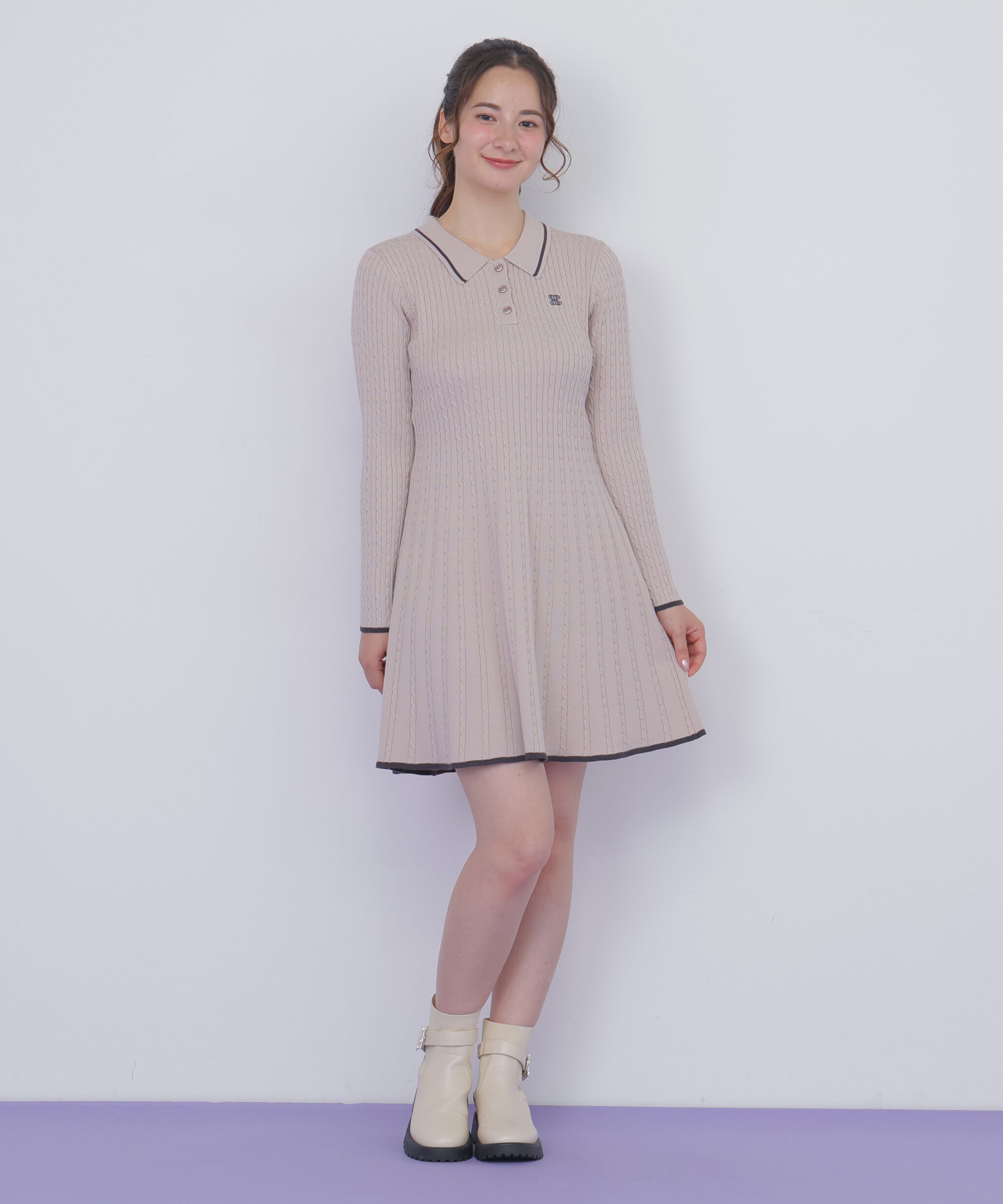  「ポロ襟ケーブルミニワンピース」|ワンピース|