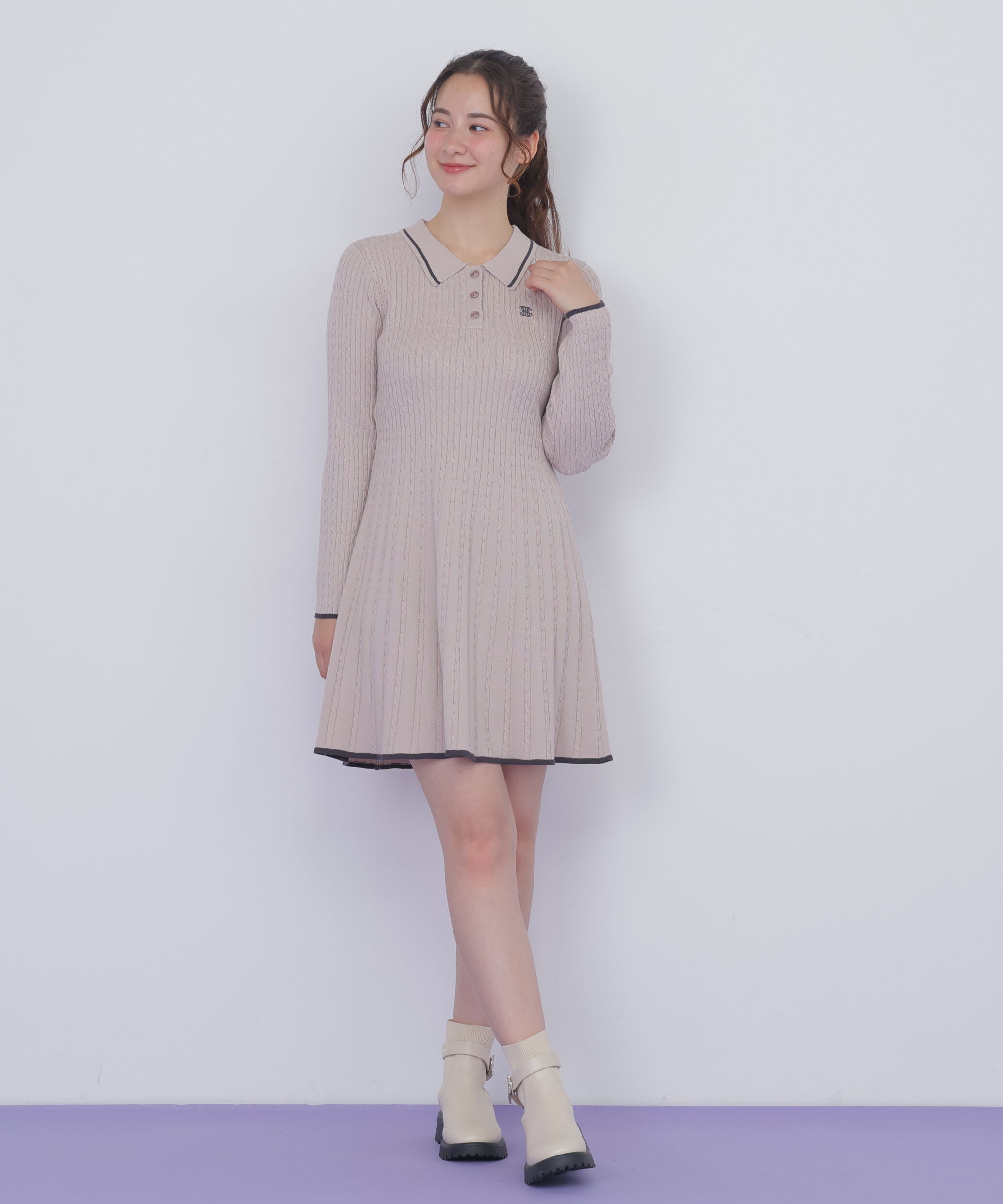  「ポロ襟ケーブルミニワンピース」|ワンピース|