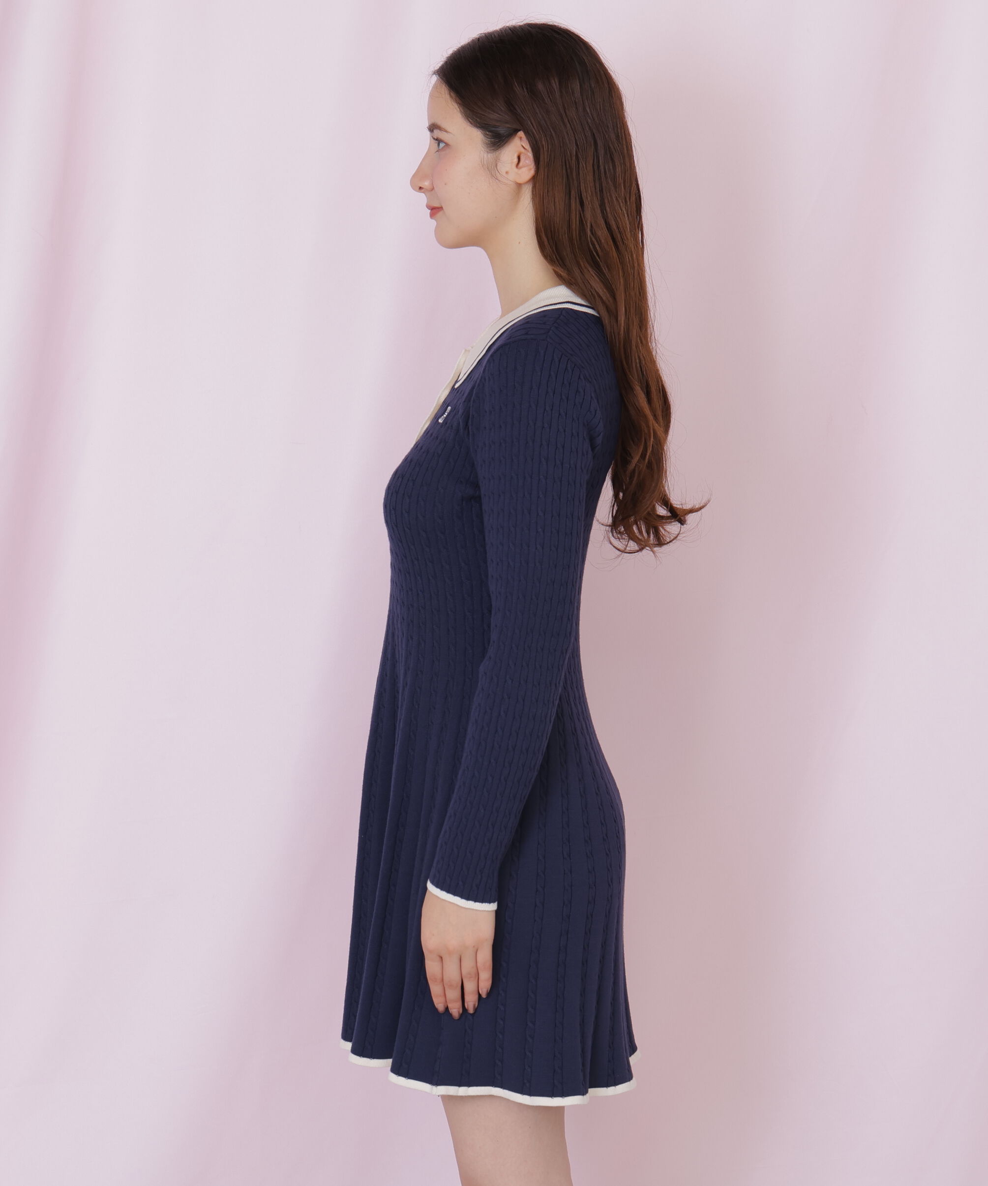  「ポロ襟ケーブルミニワンピース」|ワンピース|