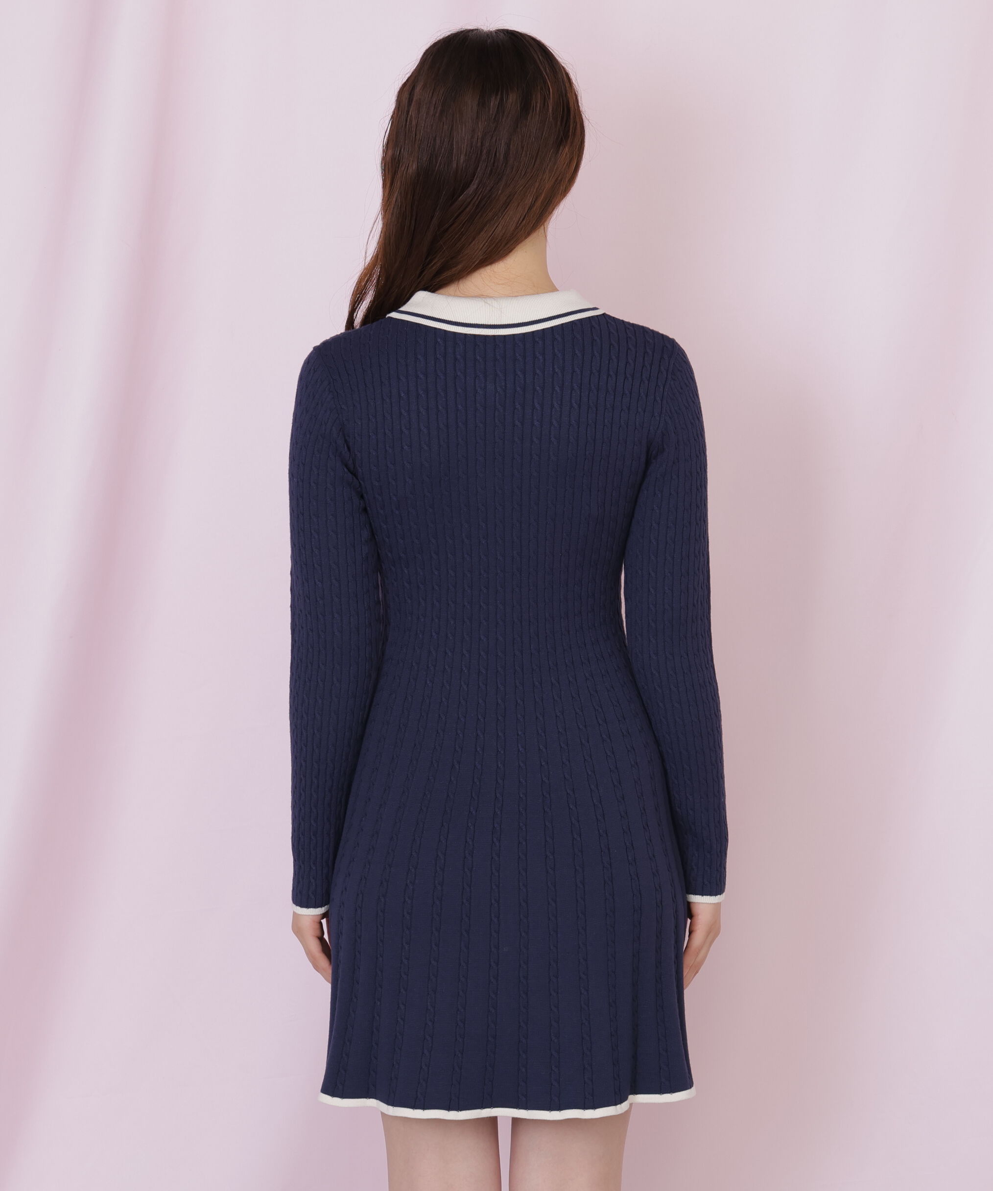  「ポロ襟ケーブルミニワンピース」|ワンピース|
