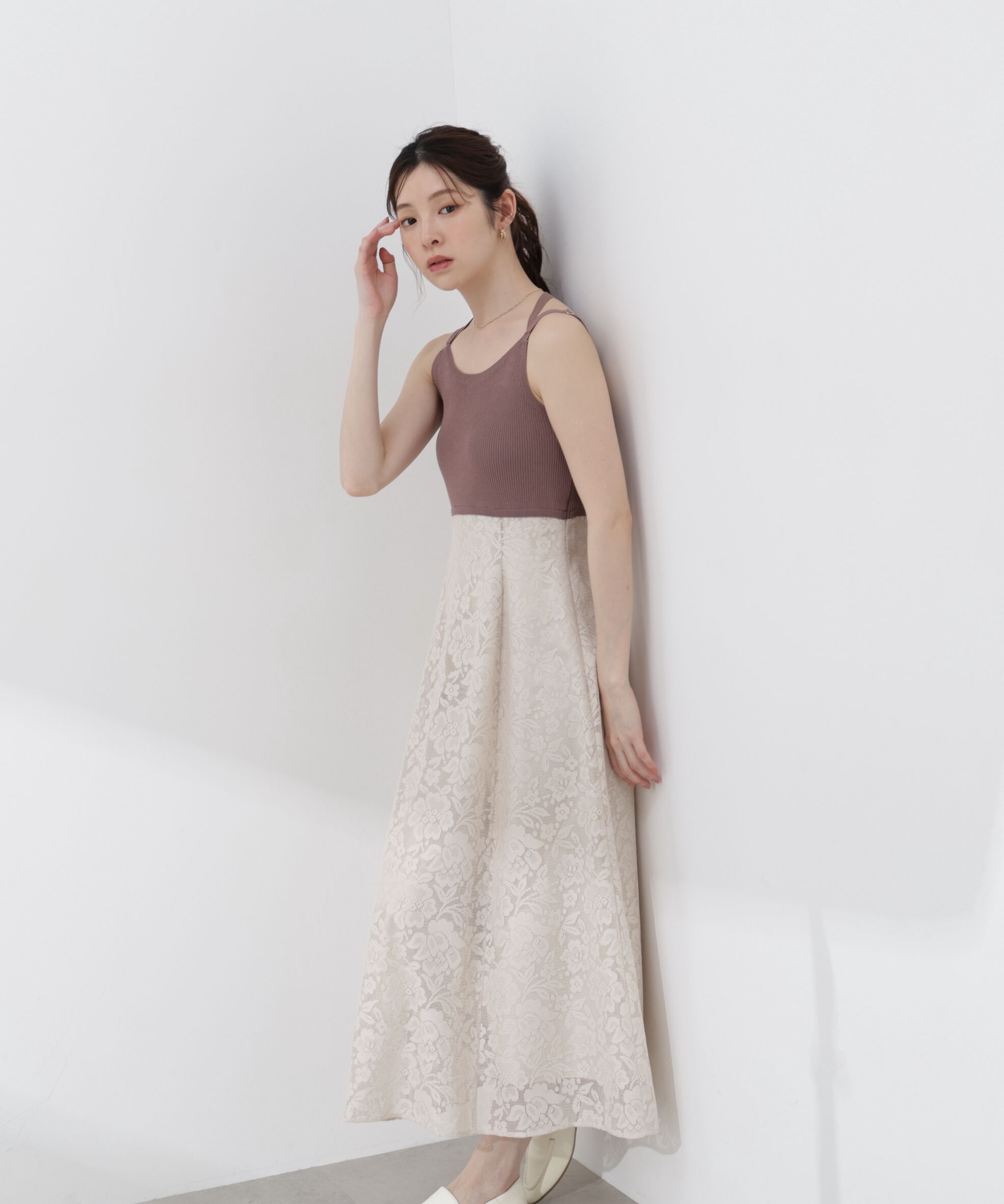 PROPORTION BODY DRESSING「ニットドッキングレースワンピース 26SS」|ワンピース|ブラウン&times;エク