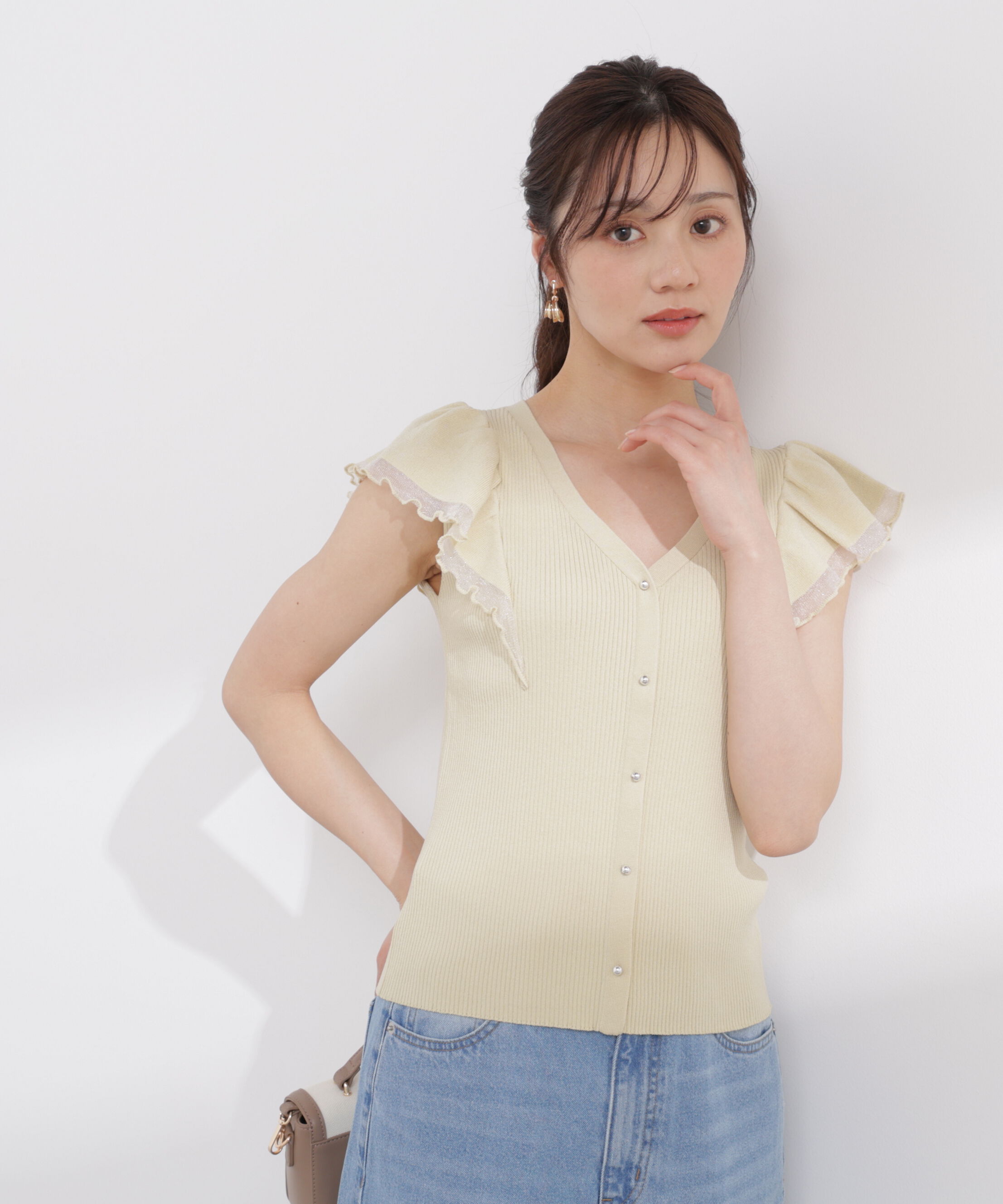 PROPORTION BODY DRESSING「部分シアーラッフルニット 26SS」|ニット・セーター|イエロー