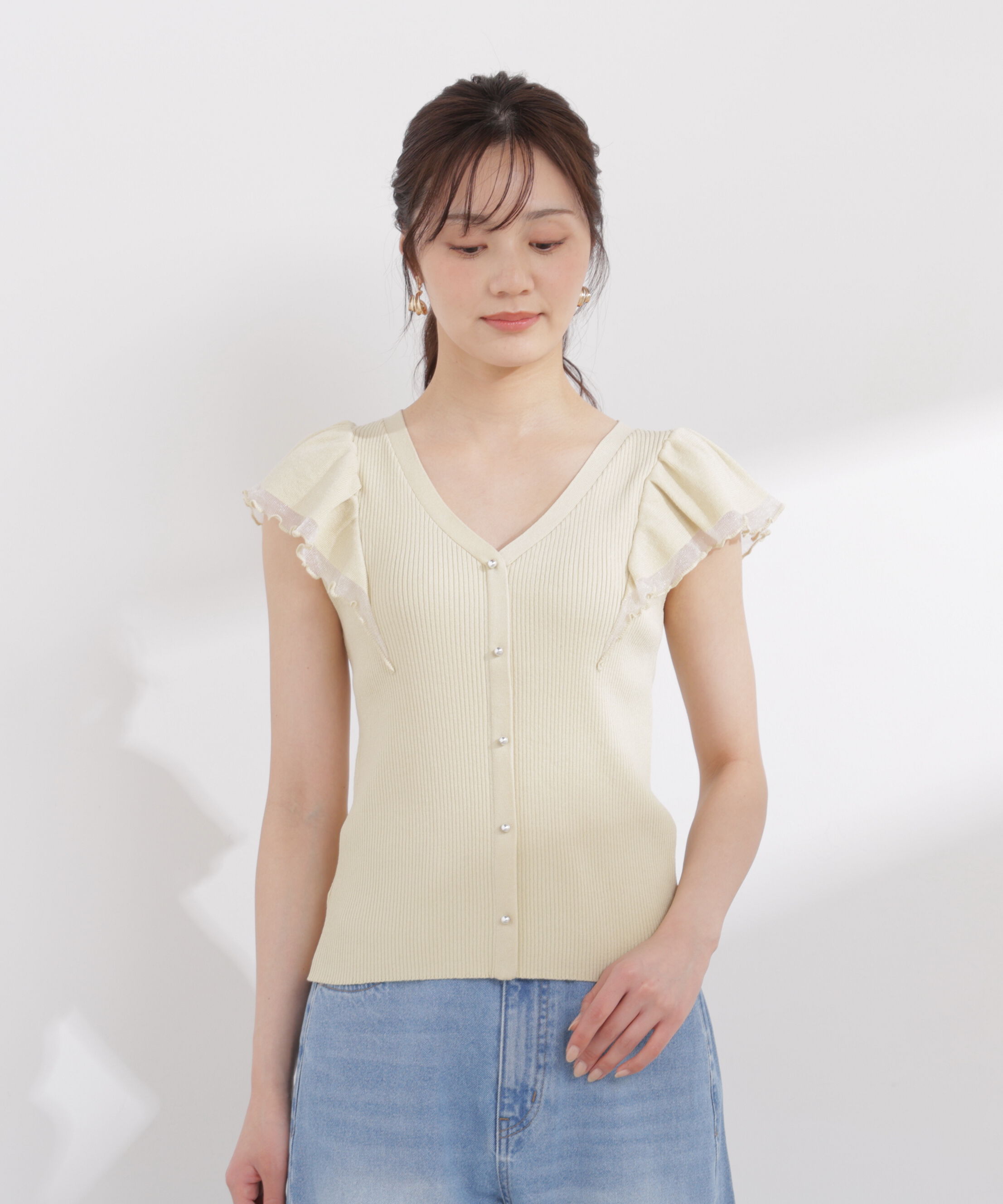 PROPORTION BODY DRESSING「部分シアーラッフルニット 26SS」|ニット・セーター|