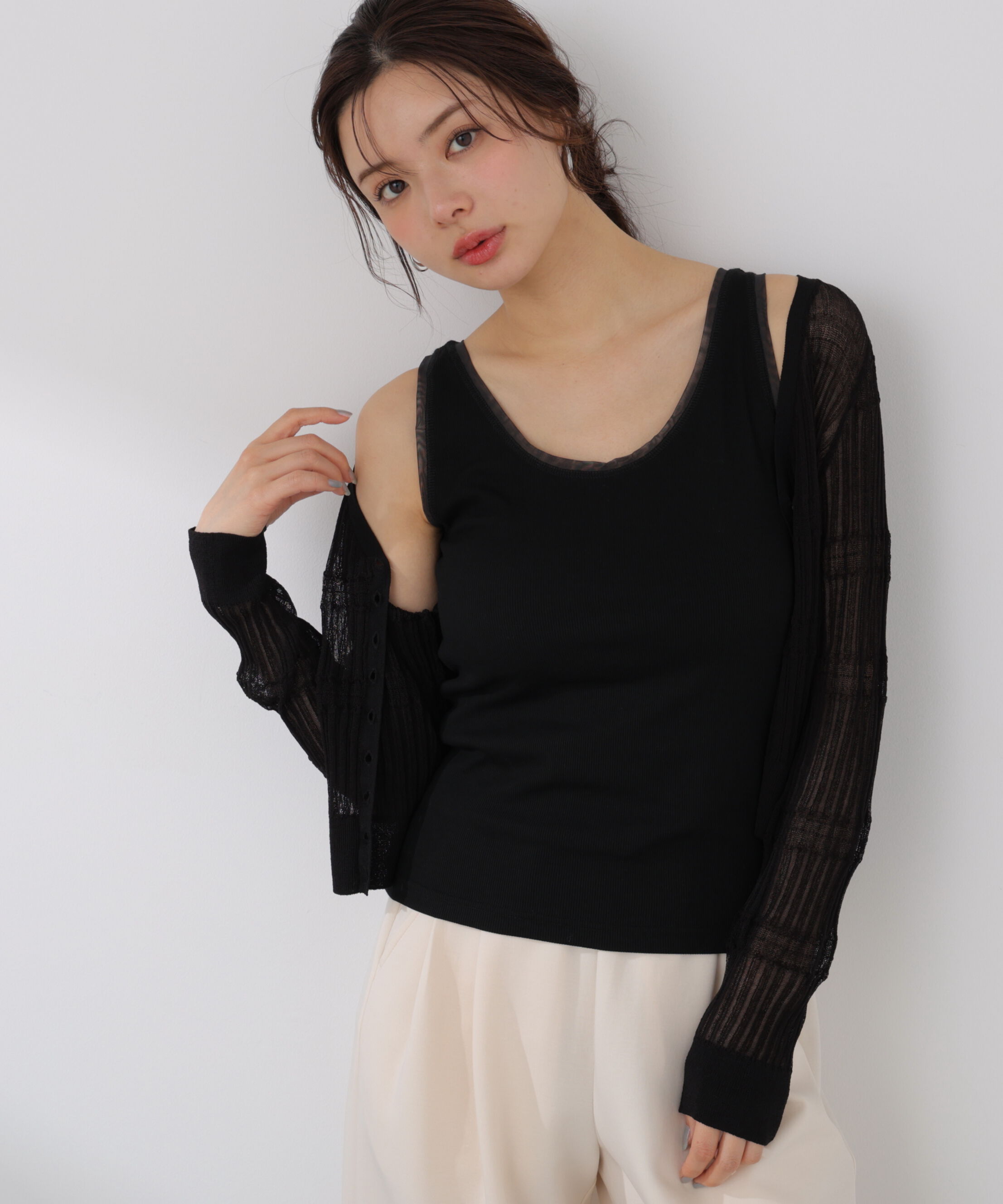 PROPORTION BODY DRESSING「チュールトリムタンクトップ 26SS」|Tシャツ・カットソー|ブラック