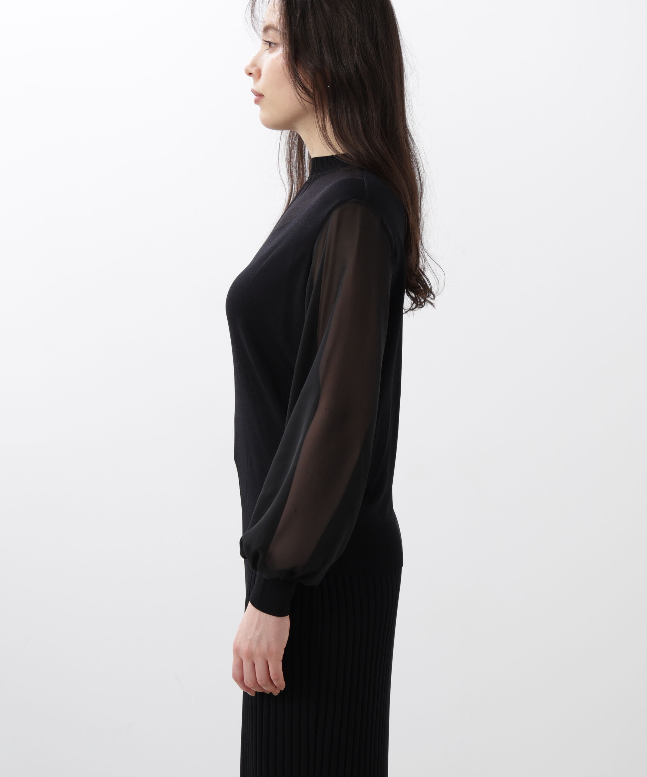  「◆ギャザーネックシフォンコンビニット」|ニット・セーター|