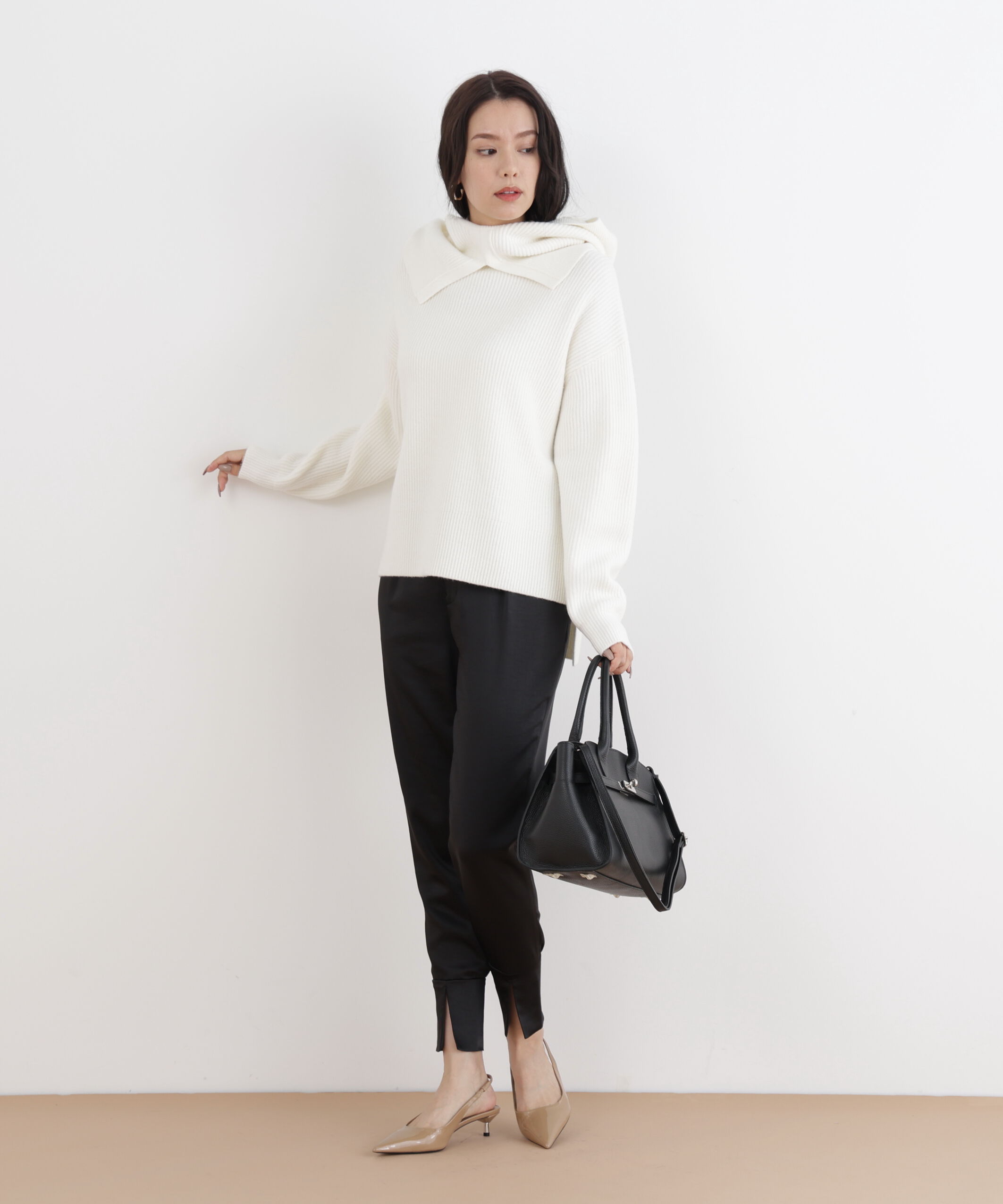  「◆フードスヌード付きニットプルオーバー」|ニット・セーター|