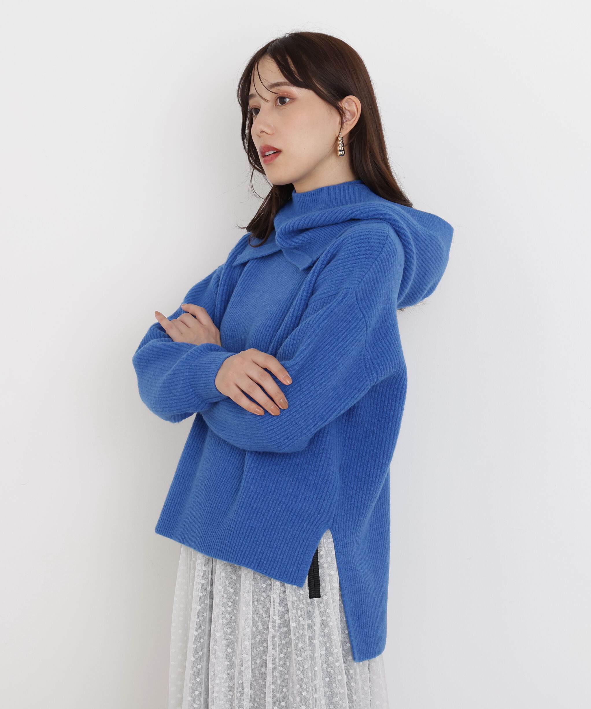  「◆フードスヌード付きニットプルオーバー」|ニット・セーター|