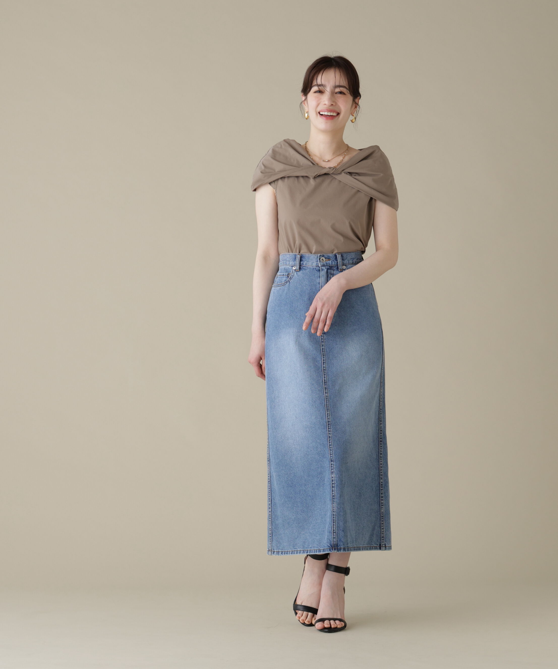  「［美香さん着用］デニムマキシＡラインスカート」|スカート|