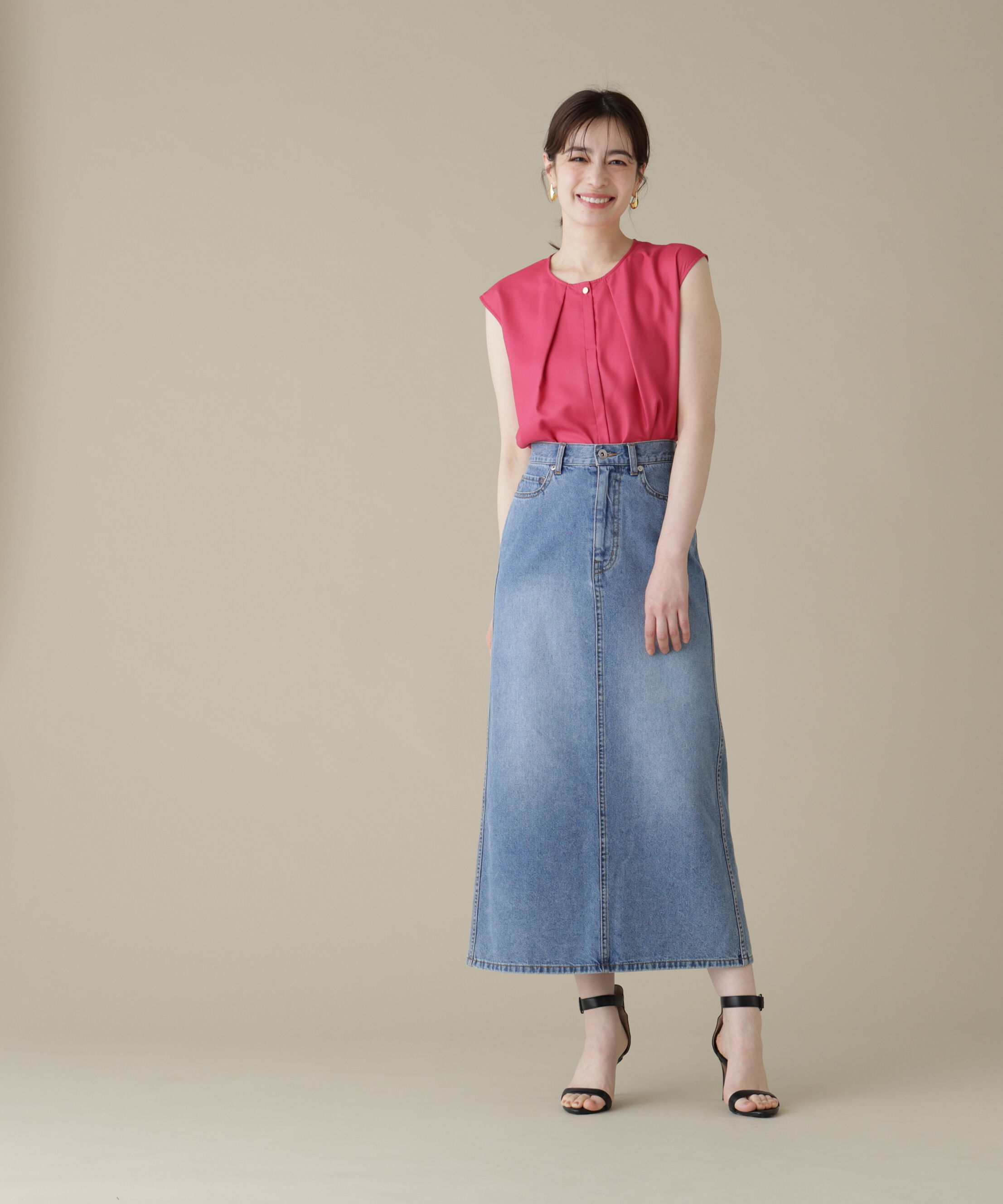  「［美香さん着用］デニムマキシＡラインスカート」|スカート|
