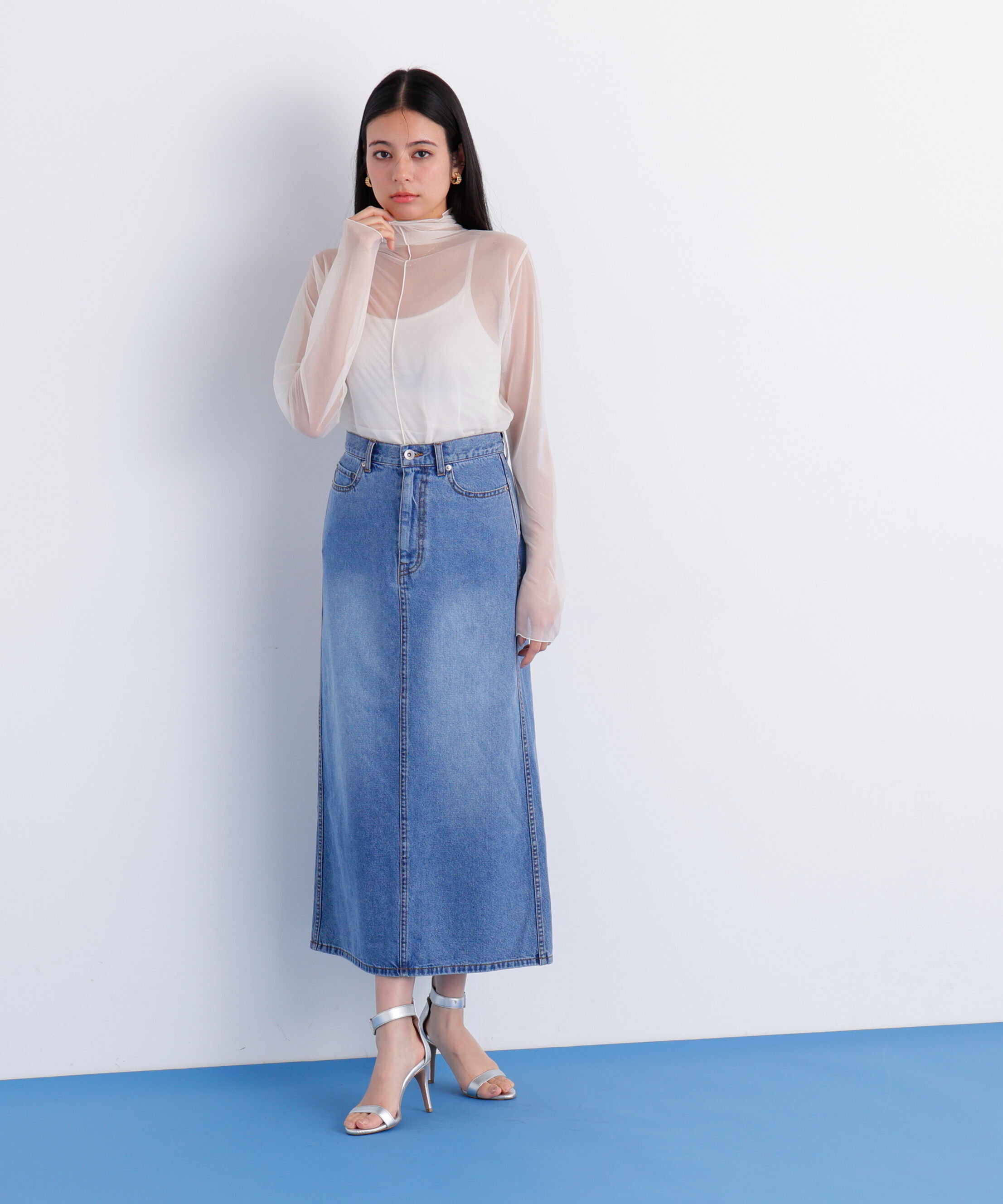  「［美香さん着用］デニムマキシＡラインスカート」|スカート|