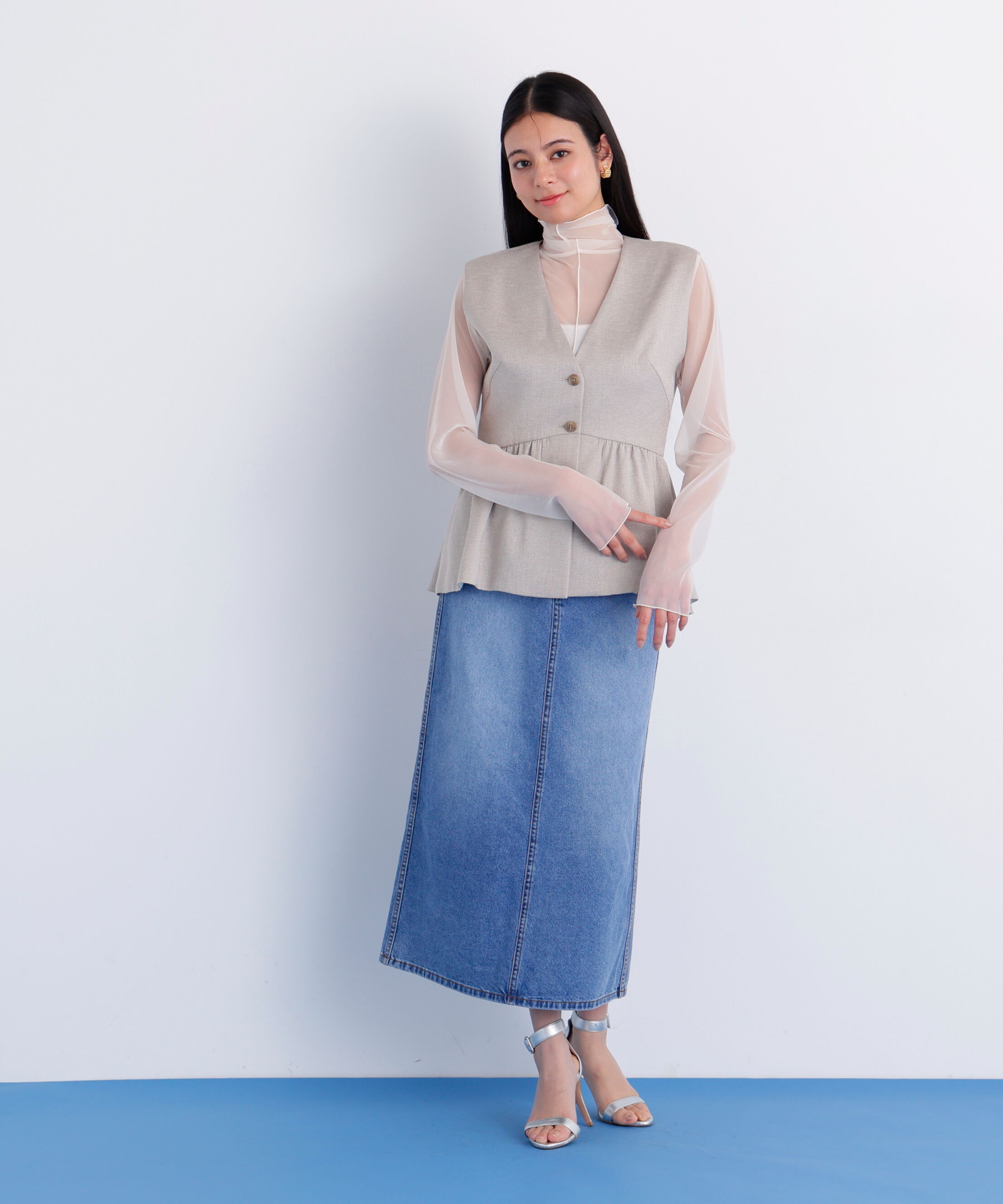  「［美香さん着用］デニムマキシＡラインスカート」|スカート|