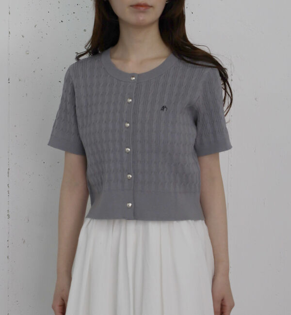 archives「ストライプアソートハーフスリーブケーブルニットカーディガン」|カーディガン|GRAY