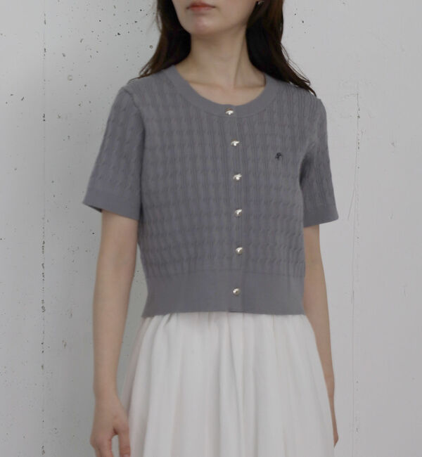 archives「ストライプアソートハーフスリーブケーブルニットカーディガン」|カーディガン|