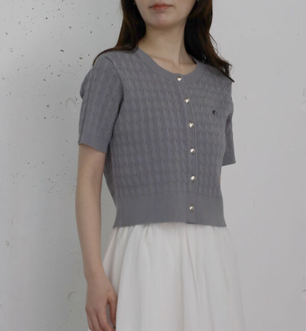 archives「ストライプアソートハーフスリーブケーブルニットカーディガン」|カーディガン|