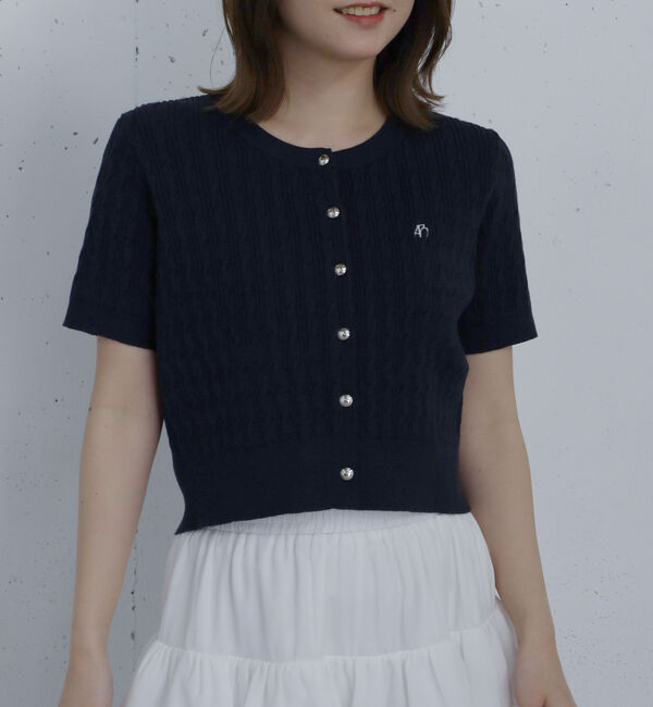 archives「ストライプアソートハーフスリーブケーブルニットカーディガン」|カーディガン|