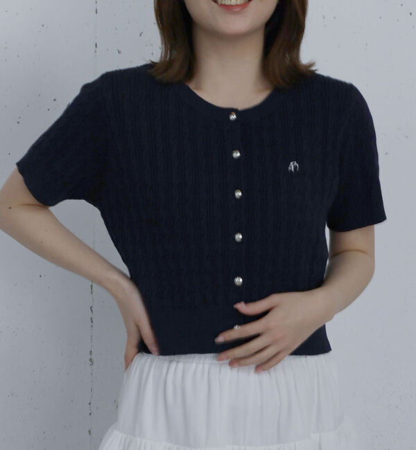 archives「ストライプアソートハーフスリーブケーブルニットカーディガン」|カーディガン|