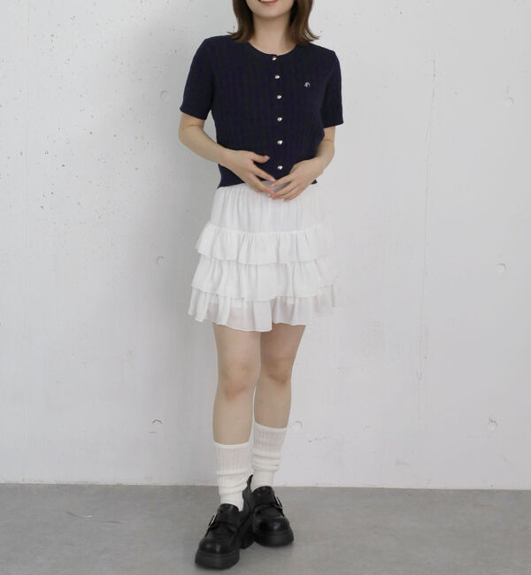 archives「ストライプアソートハーフスリーブケーブルニットカーディガン」|カーディガン|