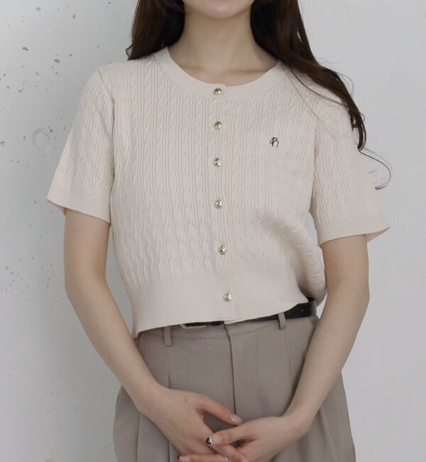 archives「ストライプアソートハーフスリーブケーブルニットカーディガン」|カーディガン|