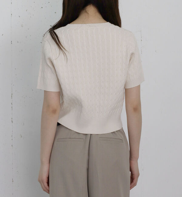 archives「ストライプアソートハーフスリーブケーブルニットカーディガン」|カーディガン|