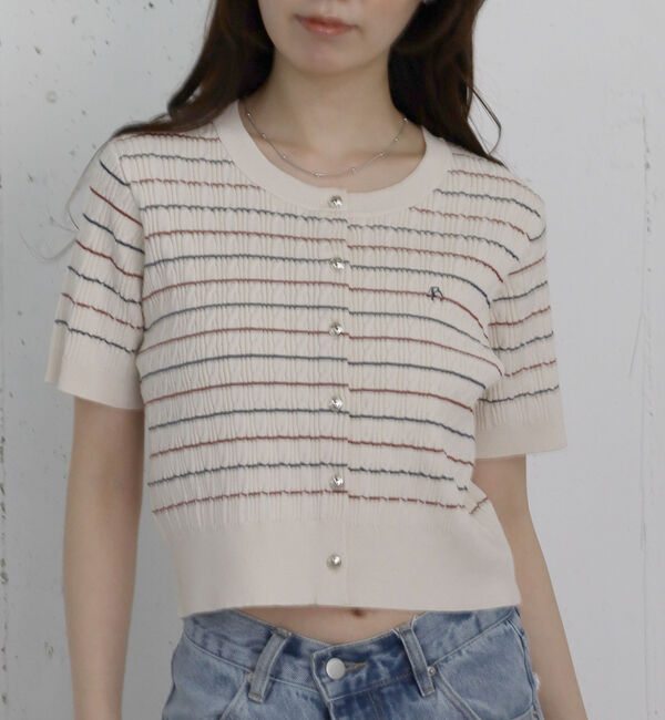 archives「ストライプアソートハーフスリーブケーブルニットカーディガン」|カーディガン|WHITE/NAVY