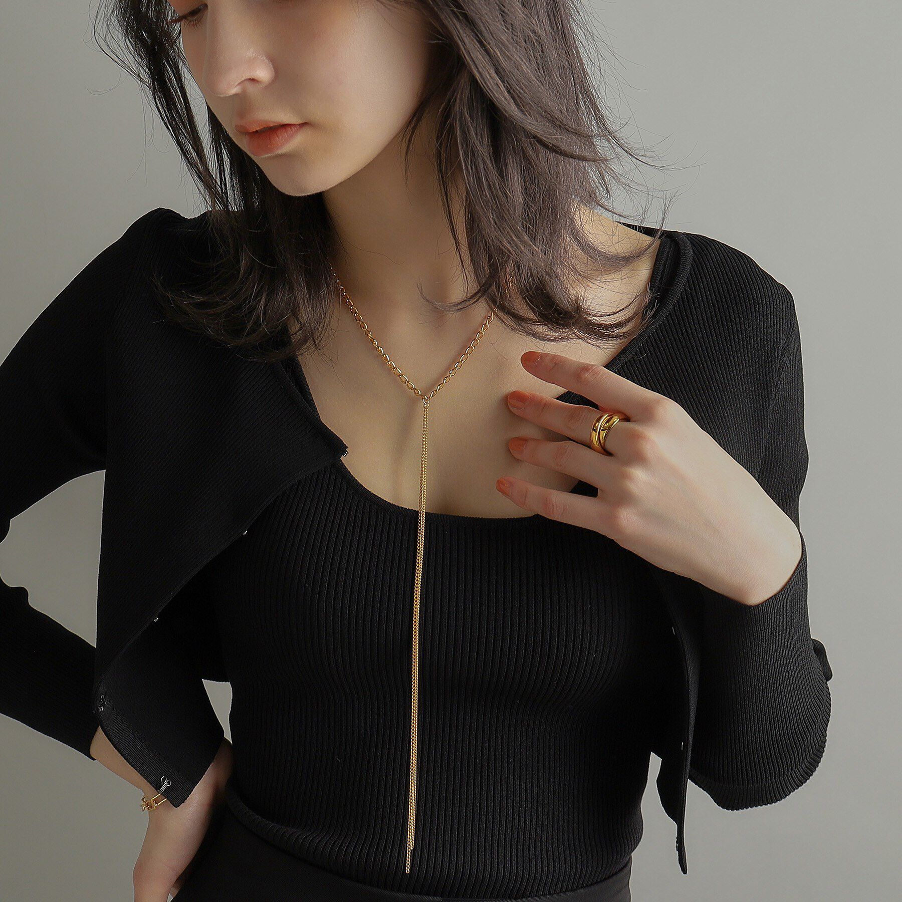 COCOSHNIK ONKITSCH「シルバー ミックスカーブチェーンフリンジ ネックレス GP」|ネックレス|