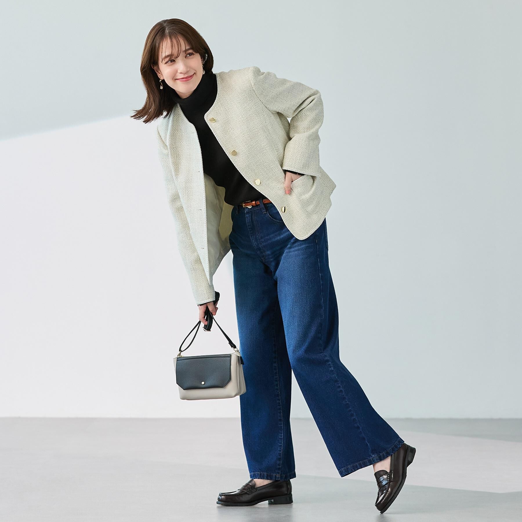 SHOO･LA･RUE「【S-3L】オンとオフで印象が変わる ライトツイードジャケット」|ノーカラージャケット|