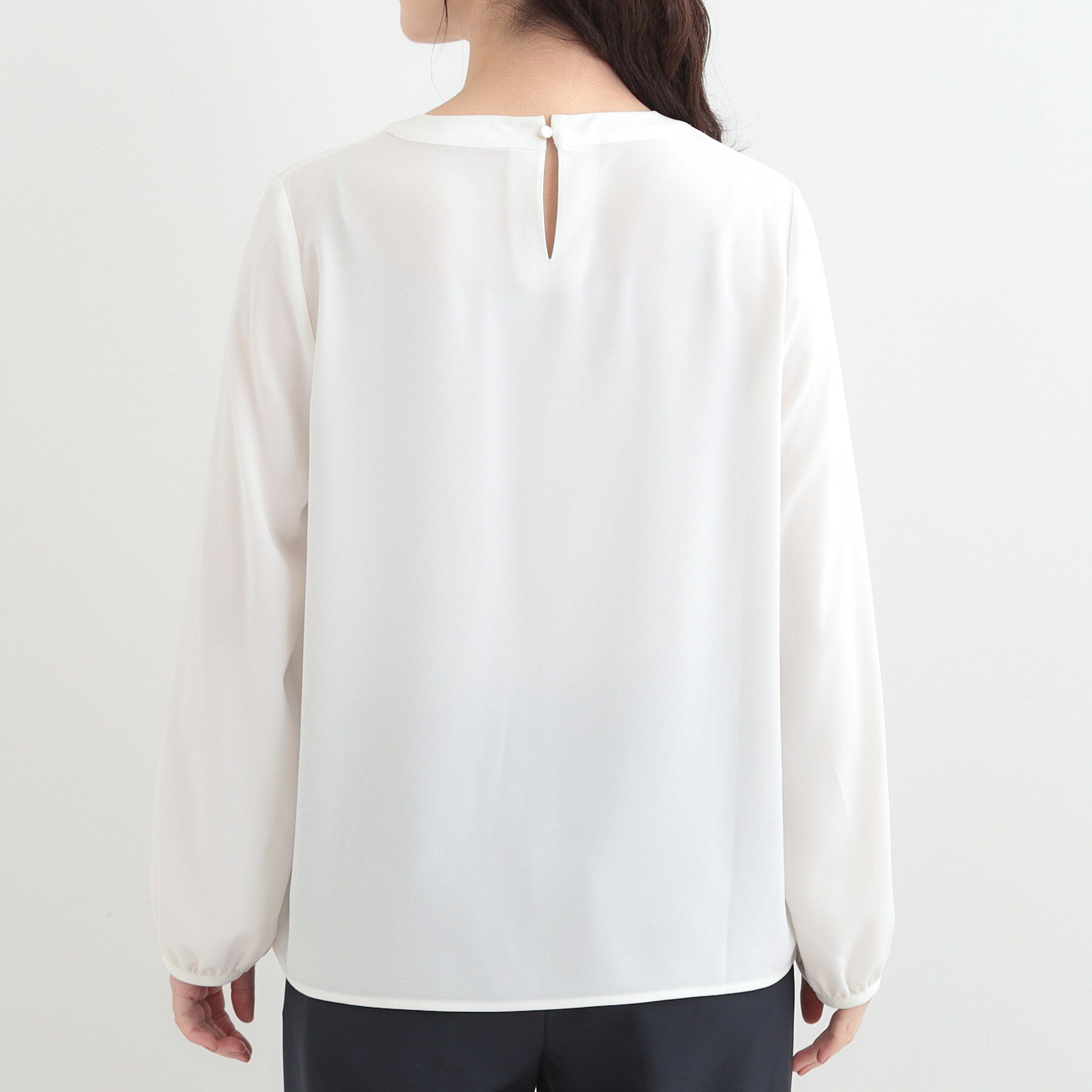 SHOO･LA･RUE「【3点スーツセット/洗濯機可】時短で好印象 セットアップ+ブラウス」|ノーカラージャケット|