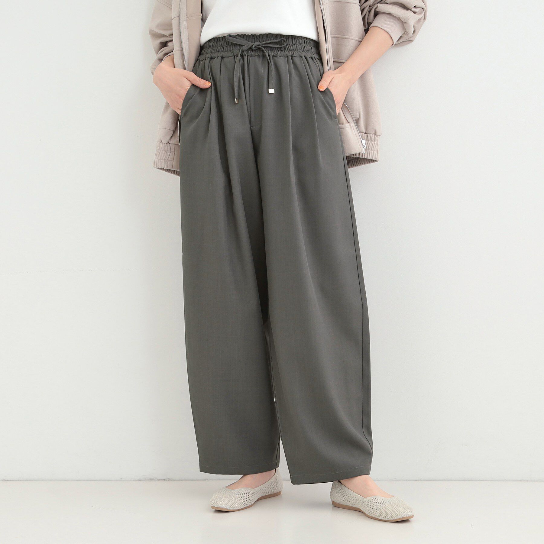 SHOO･LA･RUE「【S-LL】タック入り バギーカーブパンツ」|その他|チャコールグレー(0