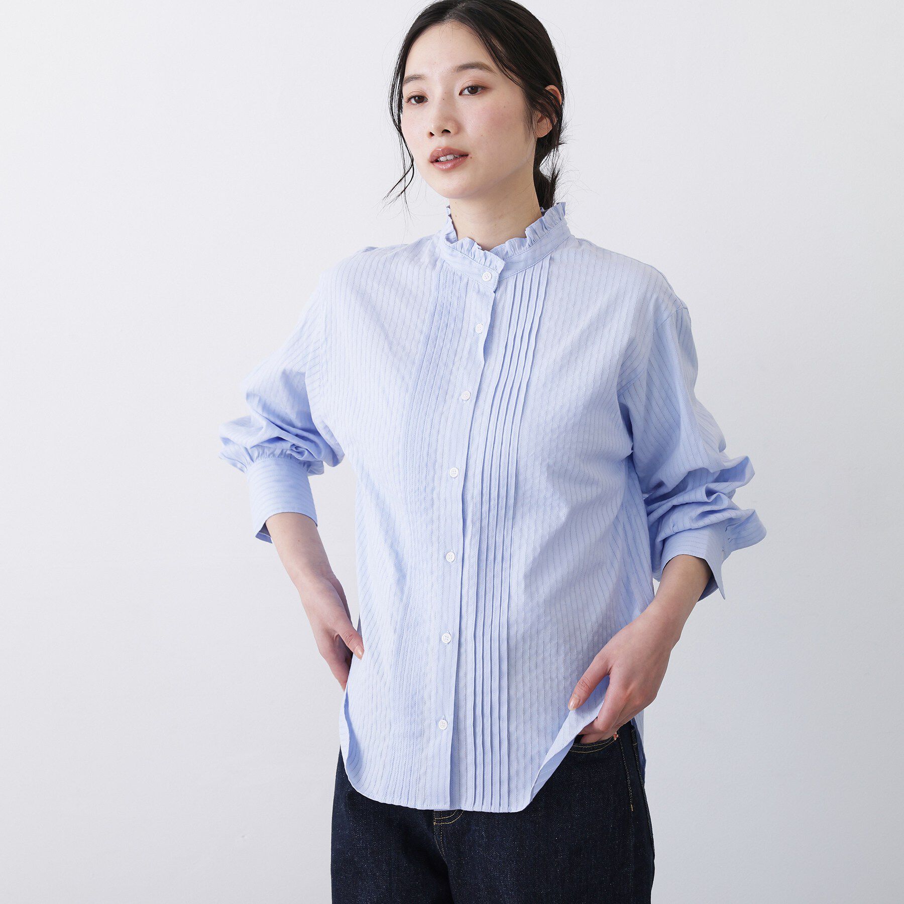 Dessin「【洗える】フリルネックタックブラウス」|シャツ・ブラウス|