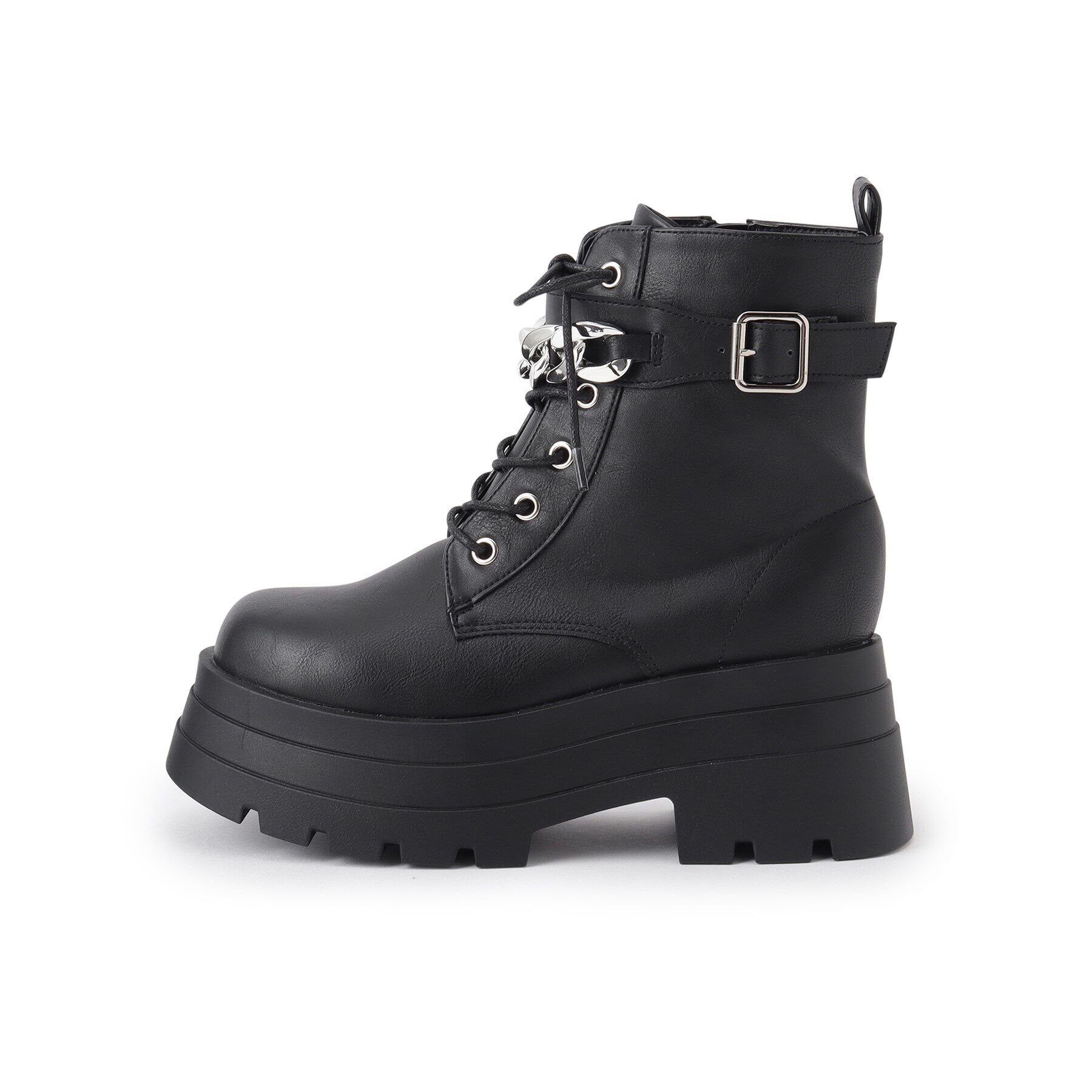 csT&P「厚底3段ソールチェーン付き ベルト付きレースアップブーツ」|ショートブーツ|