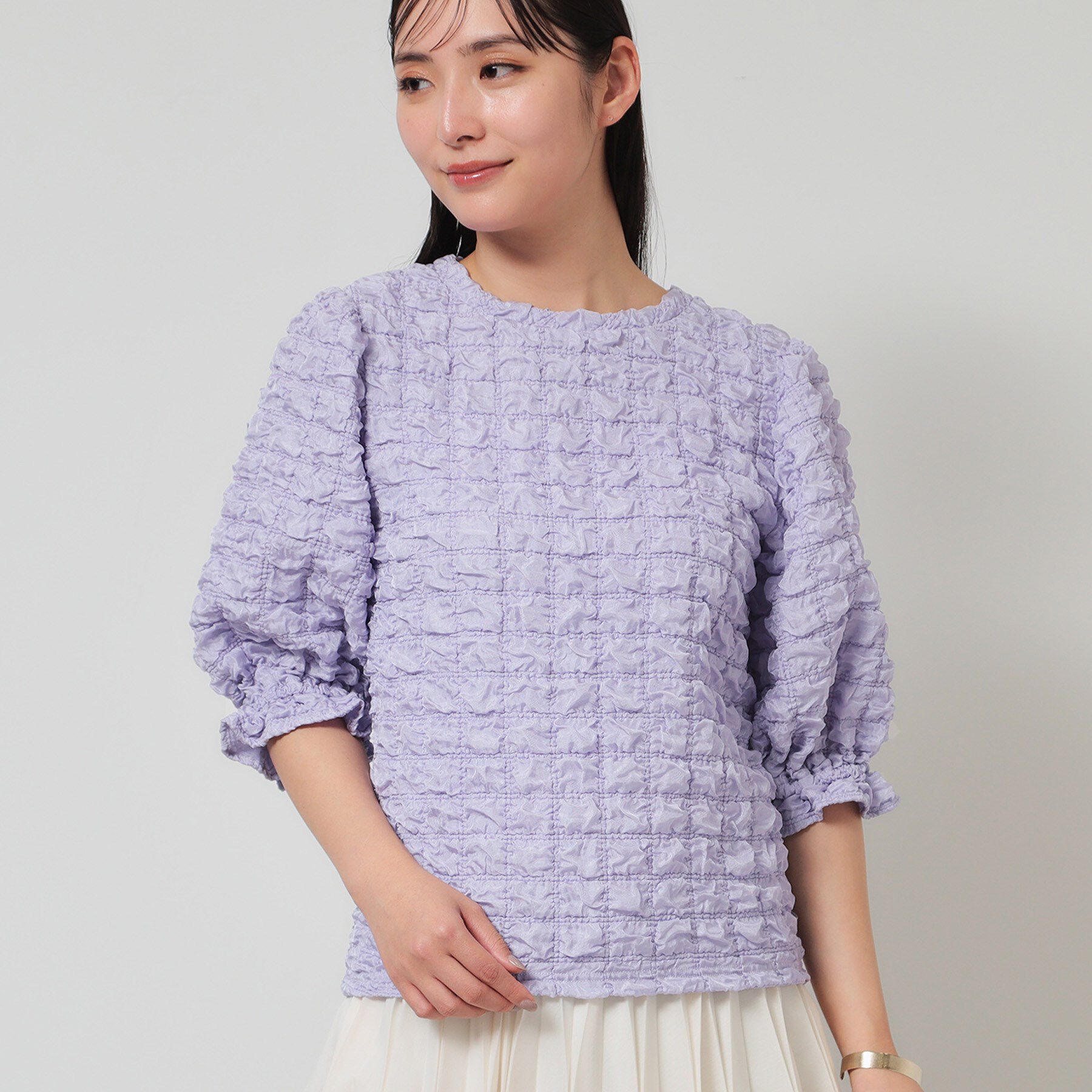 SunaUna「【今すぐ活躍！／パフスリーブ】ジャカードプルオーバー」|Tシャツ・カットソー|