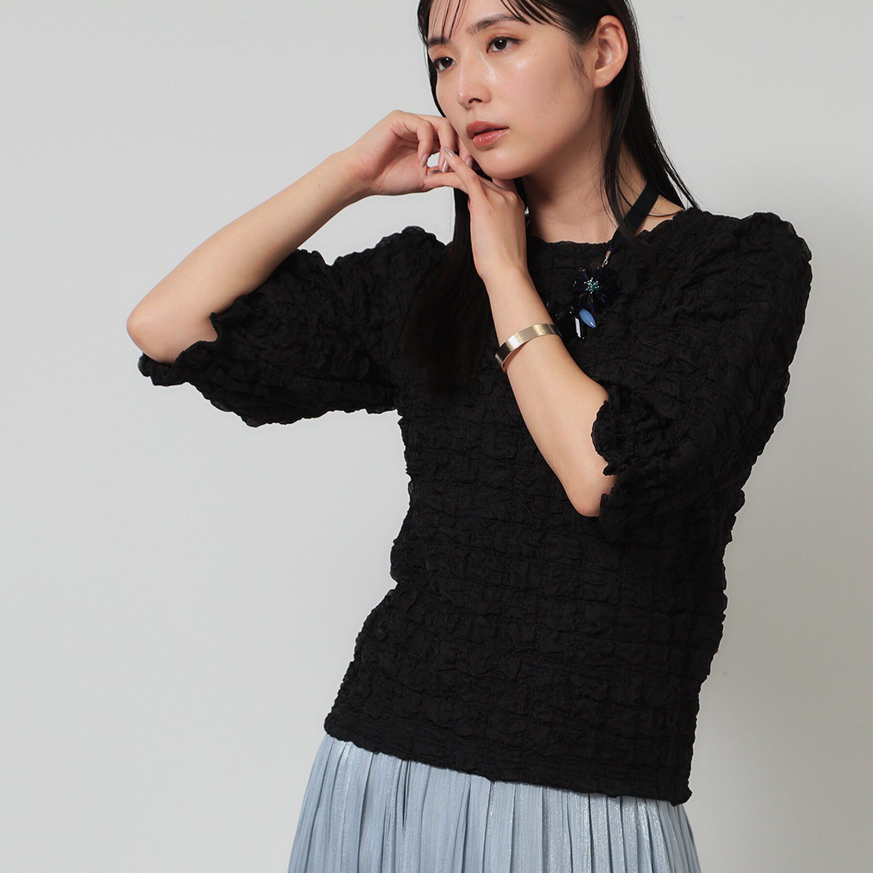 SunaUna「【今すぐ活躍！／パフスリーブ】ジャカードプルオーバー」|Tシャツ・カットソー|