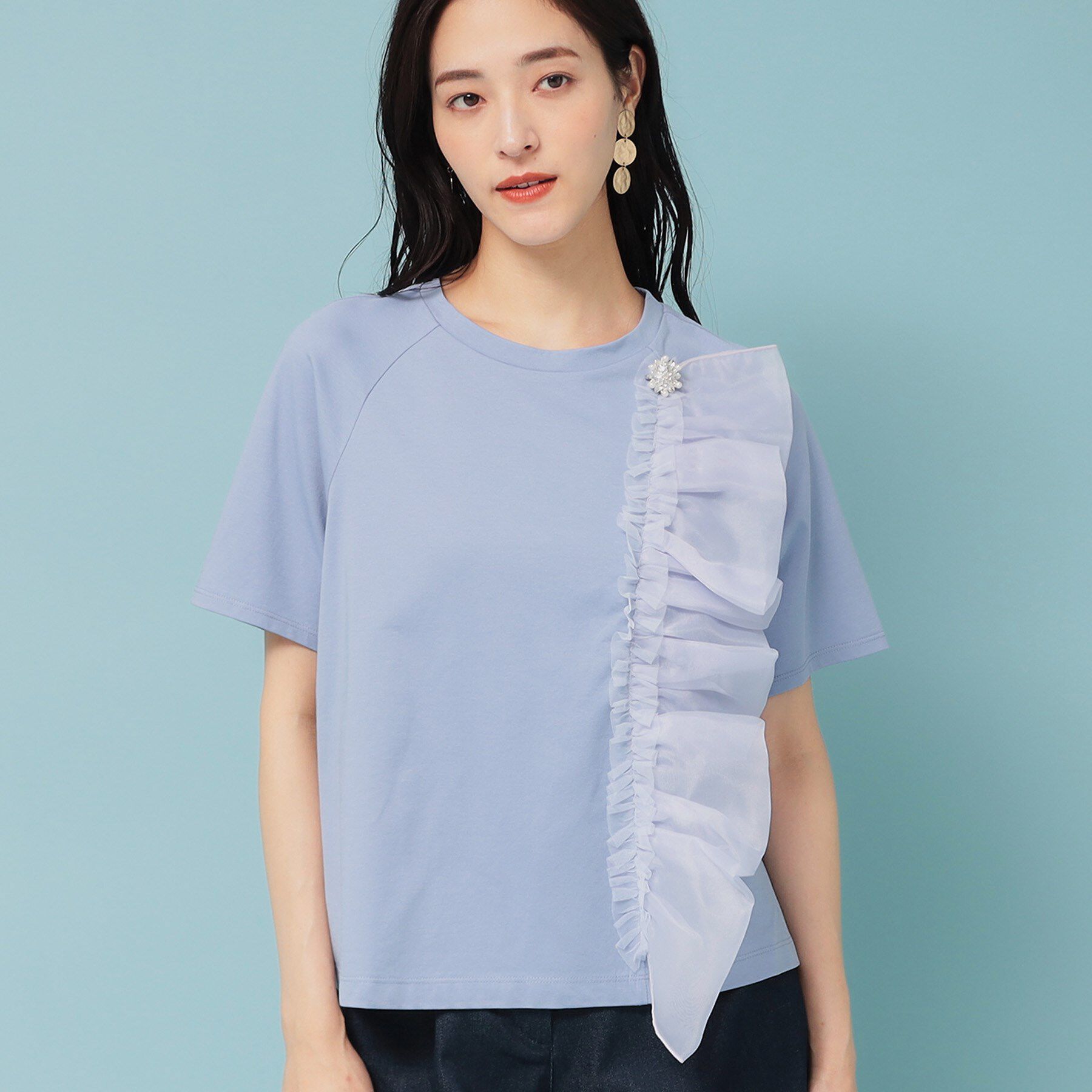 SunaUna「【オーガンジーラッフル】大人フェミニンTシャツ」|Tシャツ・カットソー|