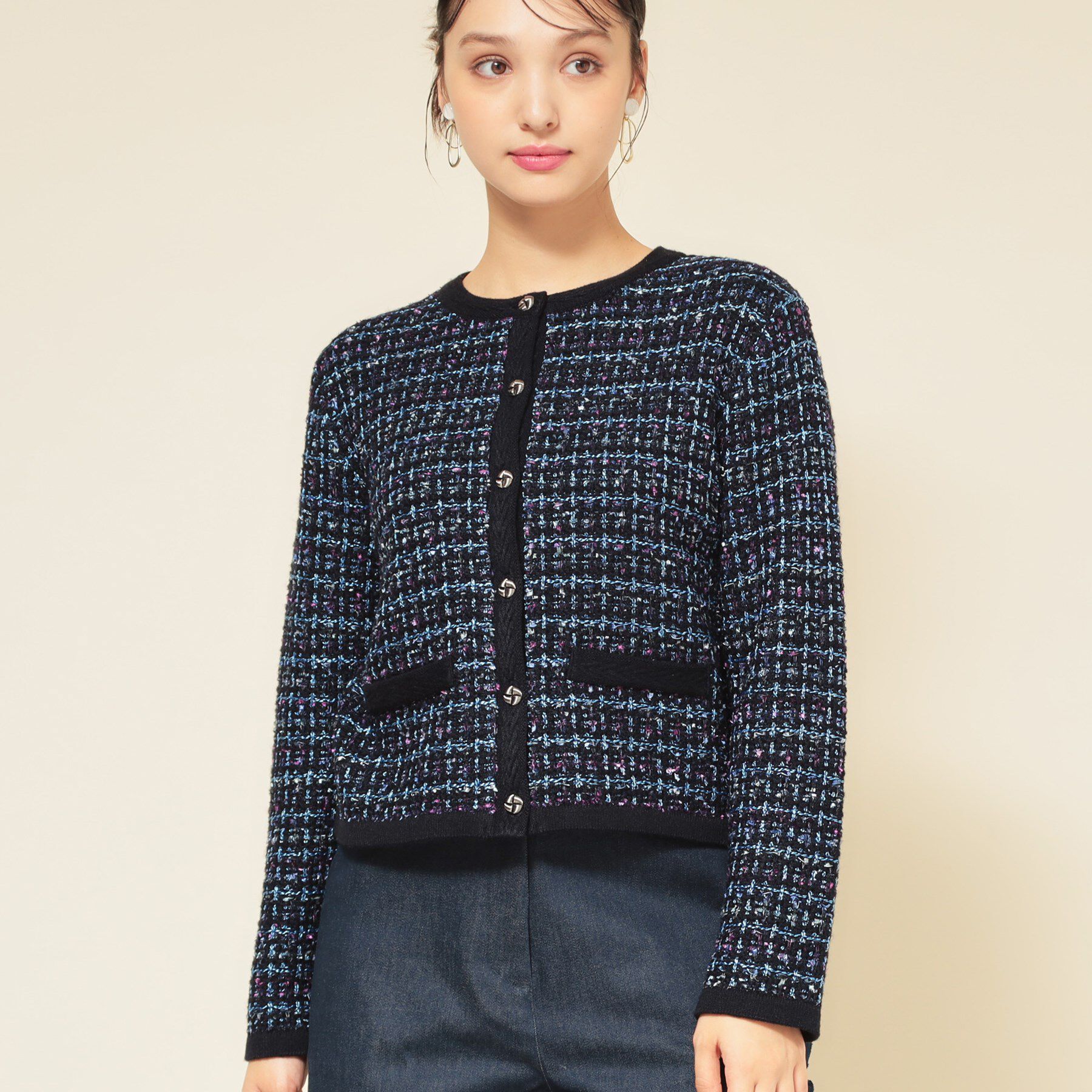 SunaUna「【配色／ミックス】ツイードカーディガン」|カーディガン|