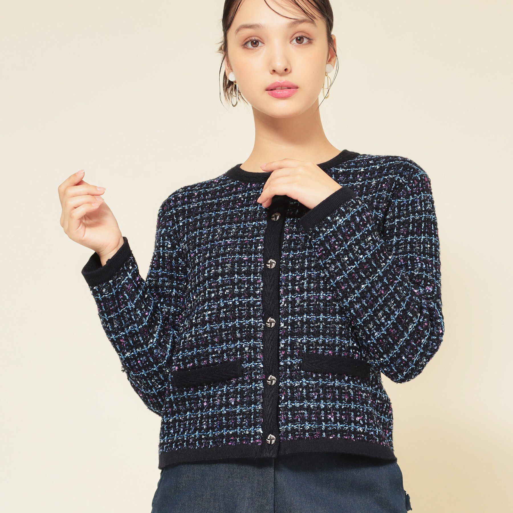 SunaUna「【配色／ミックス】ツイードカーディガン」|カーディガン|