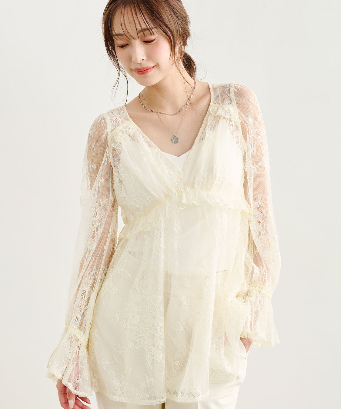 COCO DEAL「レースフレアブラウス」|シャツ・ブラウス|ライトイエロー