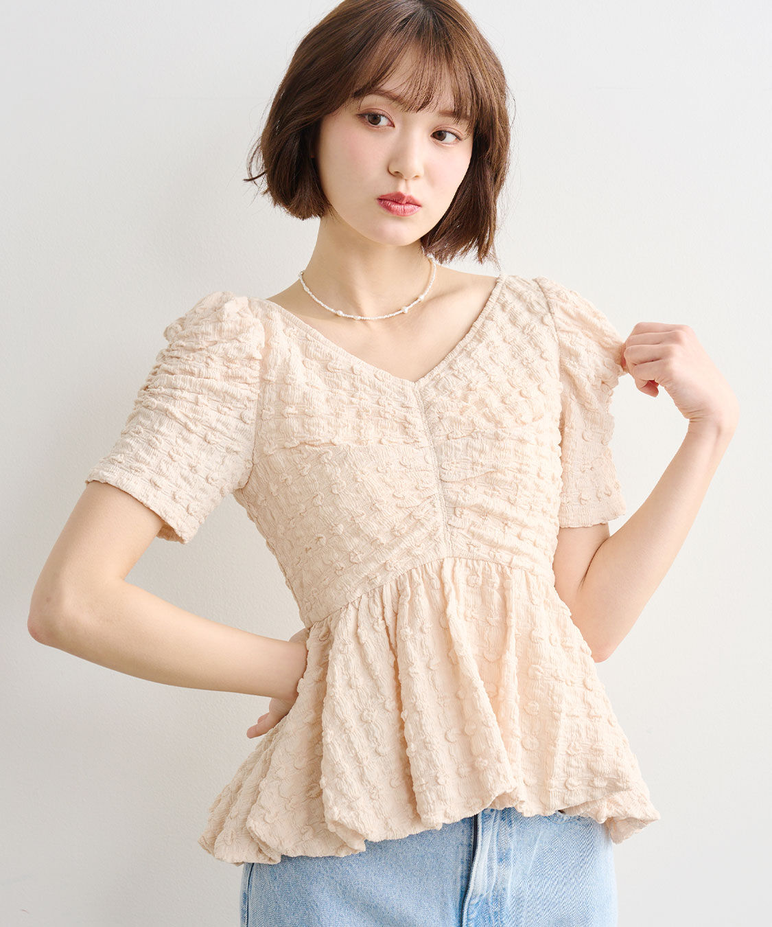 COCO DEAL「バルーンペプラムカットソートップス」|Tシャツ・カットソー|ライトイエロー