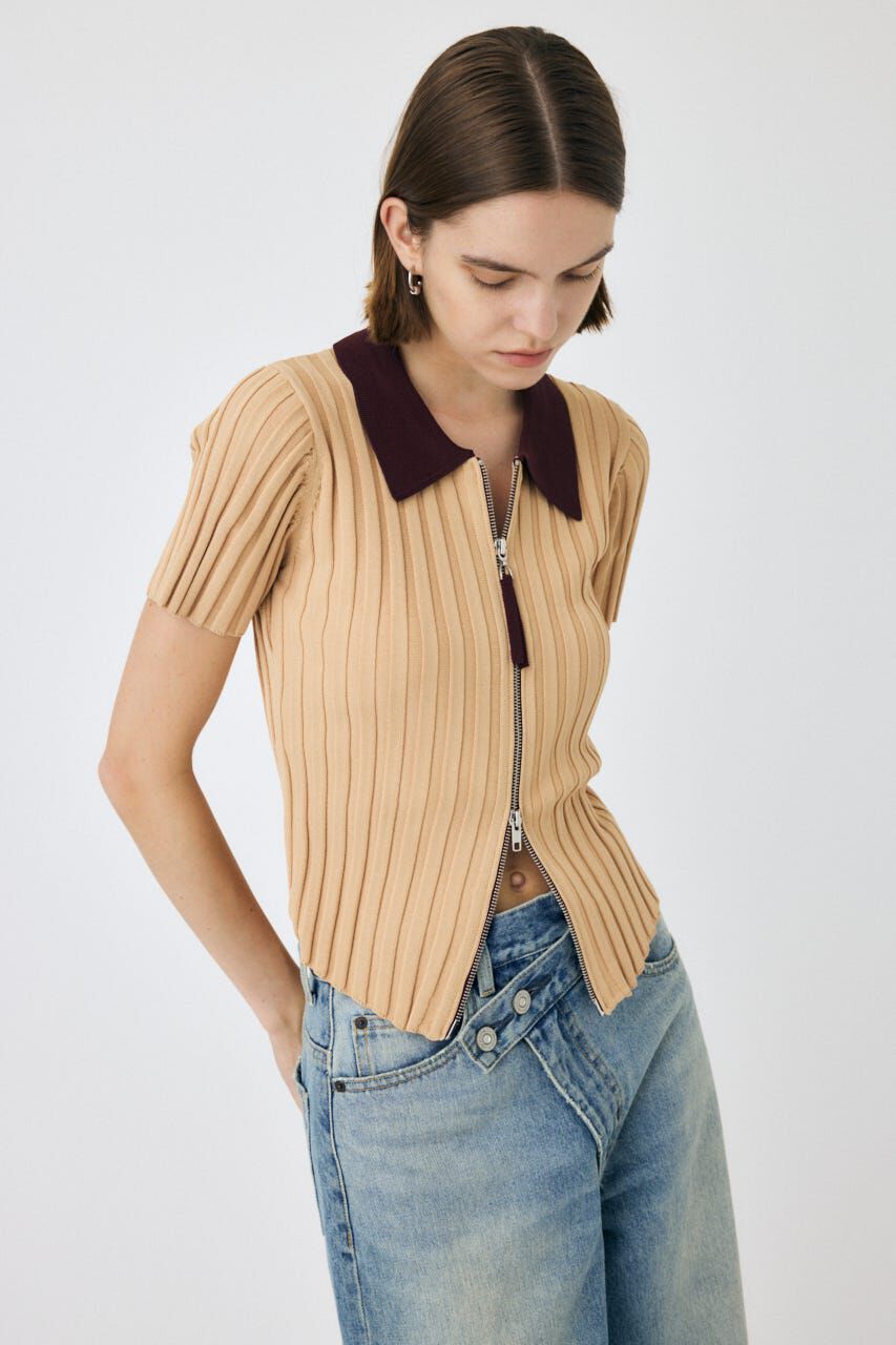 MOUSSY「ZIP UP RIB KNIT H/S シャツ」|シャツ・ブラウス|