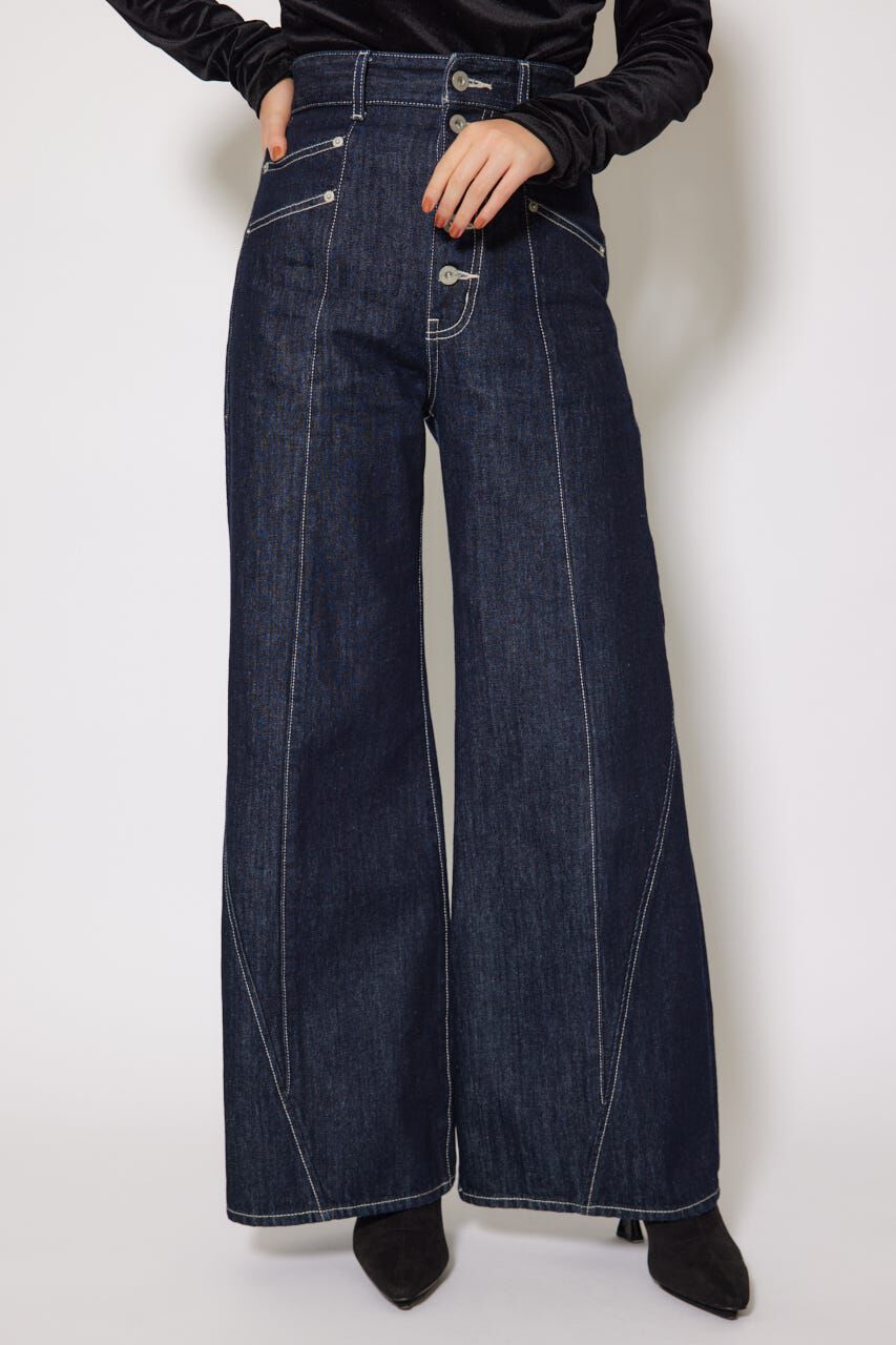 rienda「フロントボタンデザインハイウエストデニムパンツ」|デニム|