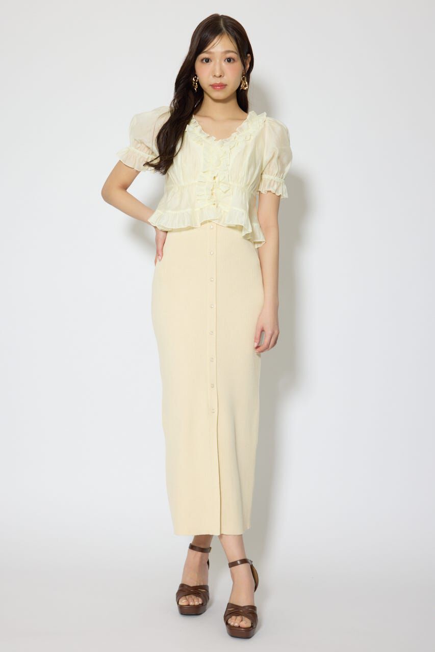 rienda「シフォンカーデセットタイトニットワンピース」|ワンピース|L/YEL1