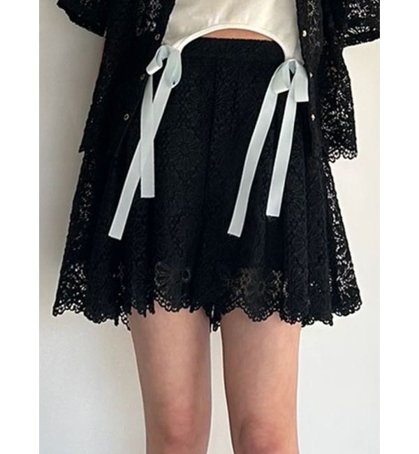 CALNAMUR「FLOWER LACE CULOTTES/フラワーレースキュロット」|スカート|ブラック