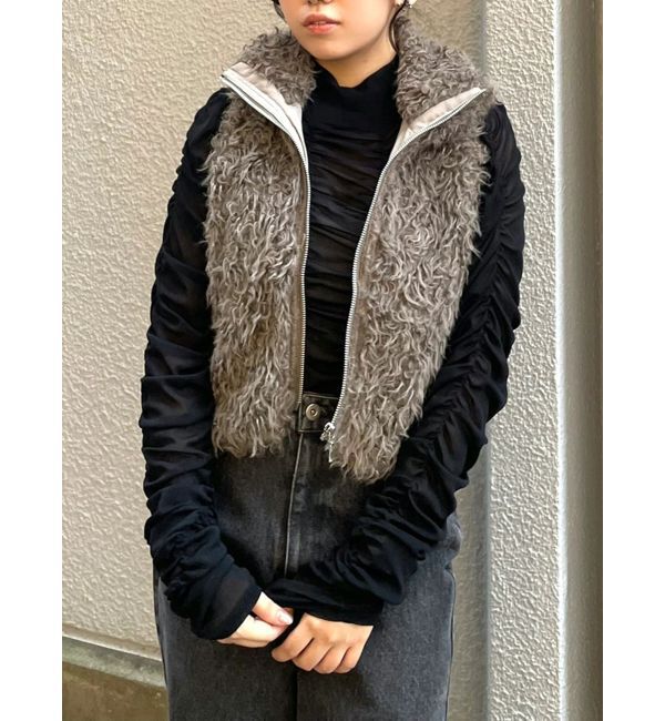 CALNAMUR「フェイクファーノースリーブスタンドブルゾン」|ブルゾン・スタジャン|