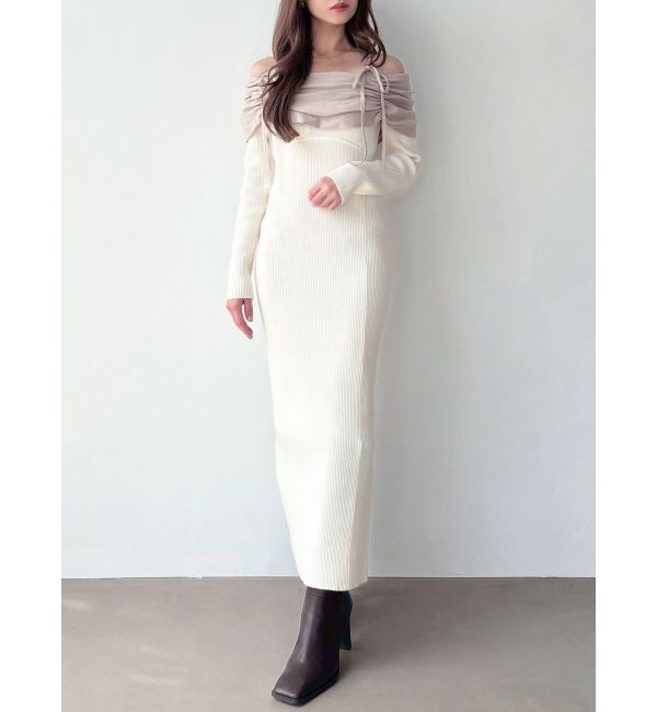 RESEXXY「【骨格ストレート向け】バイカラーニットワンピース」|ワンピース|ホワイト