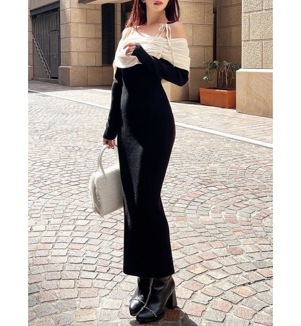 RESEXXY「【骨格ストレート向け】バイカラーニットワンピース」|ワンピース|ブラック